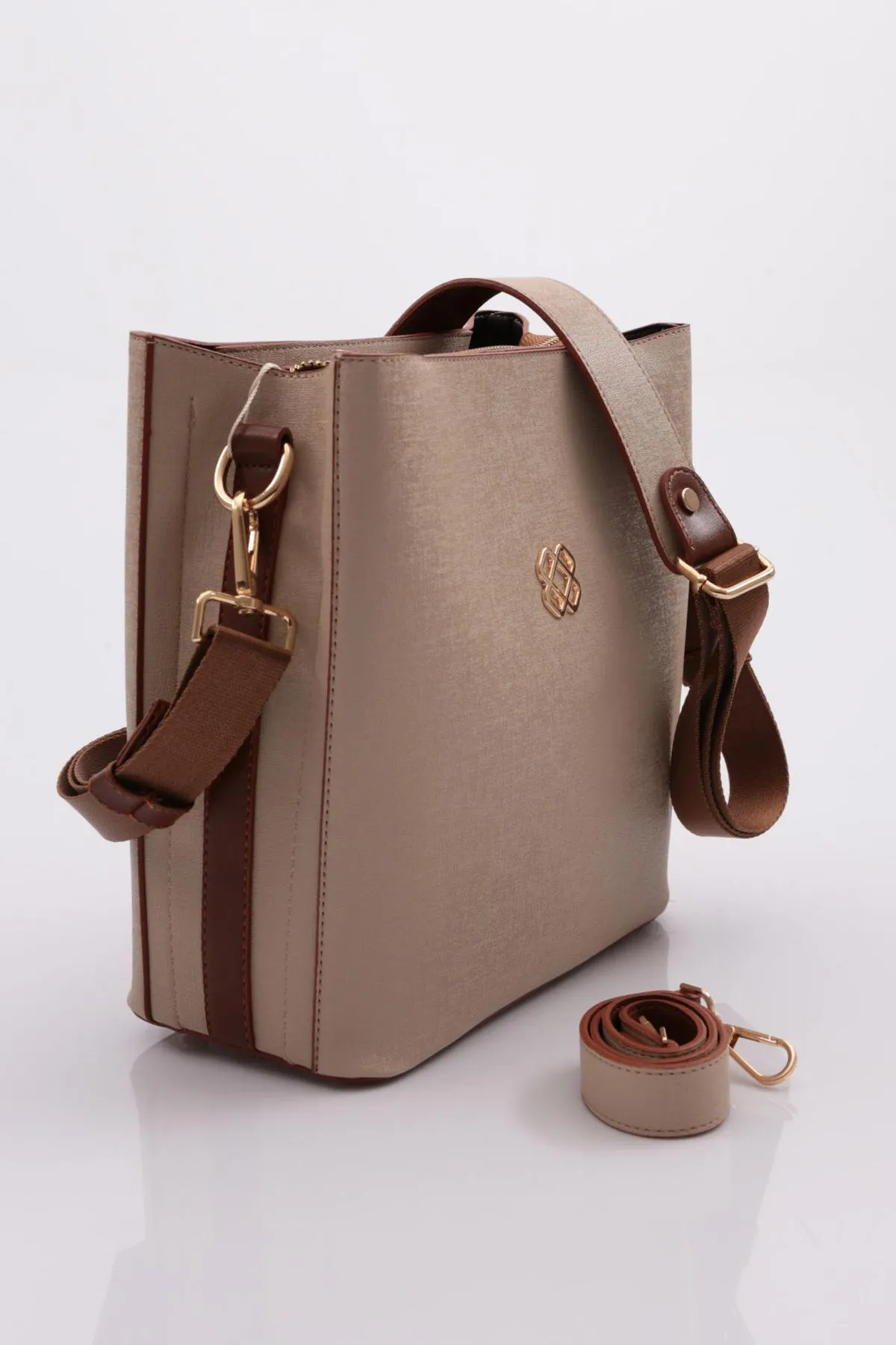 DGN  Schulter- und Handtasche für Damen, Modell Column 520, Creme/Hellbraun