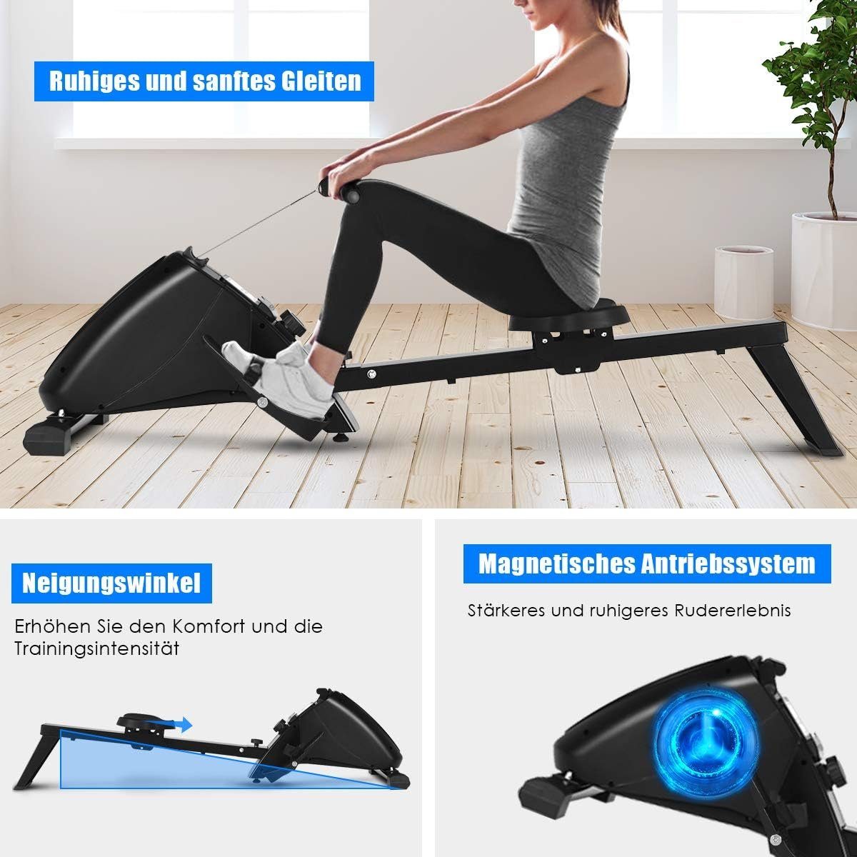KOMFOTTEU Rudergerät Rudermaschine, mit 10 Widerstandsstufen, bis 120 kg