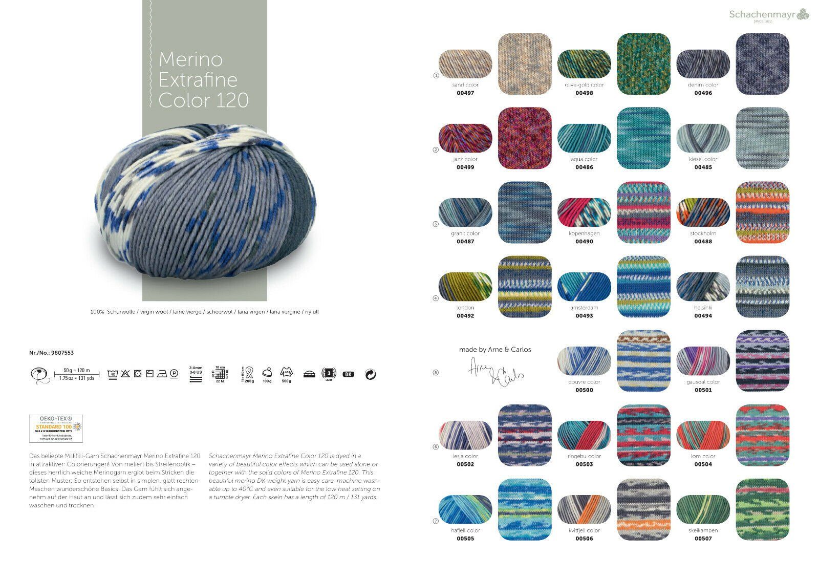 Schachenmayr Wolle Merino Extrafine Color 120, Merinowolle Häkelwolle, 120,00 m (zum Stricken und Häkeln, musterbildend, mit Farbverlauf, Strickgarn, Strickwolle, Handstrickgarn), trocknergeeignet