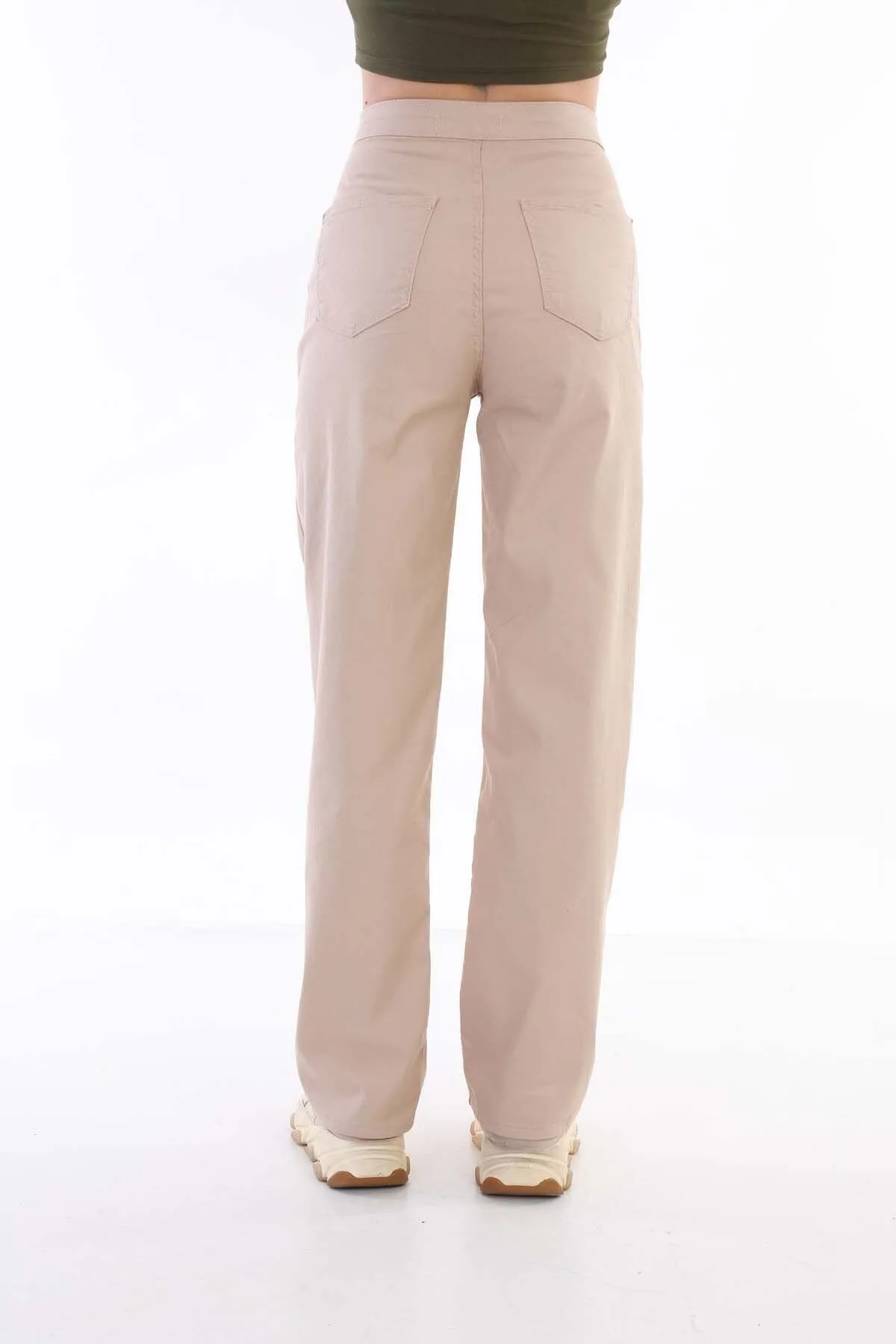BİKELİFE  Beigefarbene Lycra-Palazzo-Hose mit hoher Taille für Damen