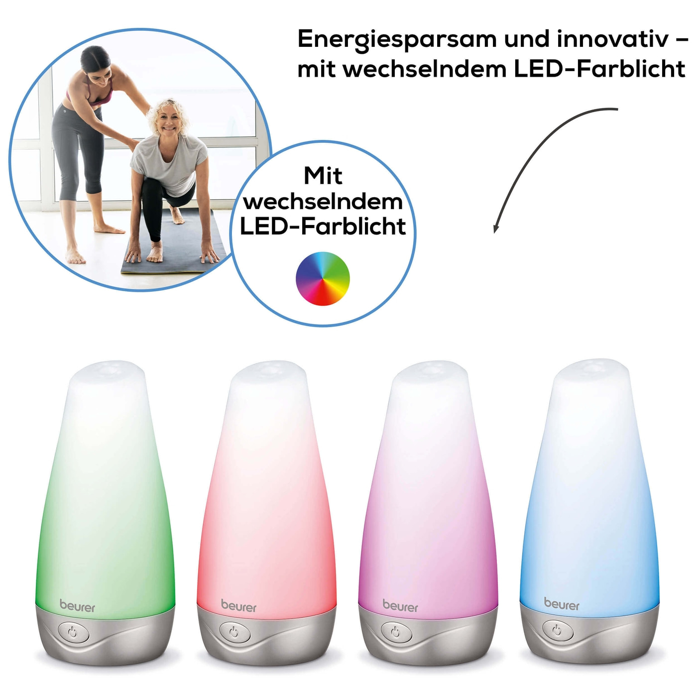 Beurer Aroma Diffuser LA 30-Diffuser mit LED-Farblicht für Raumbefeuchtung & angenehmen Duft bis 15 m²