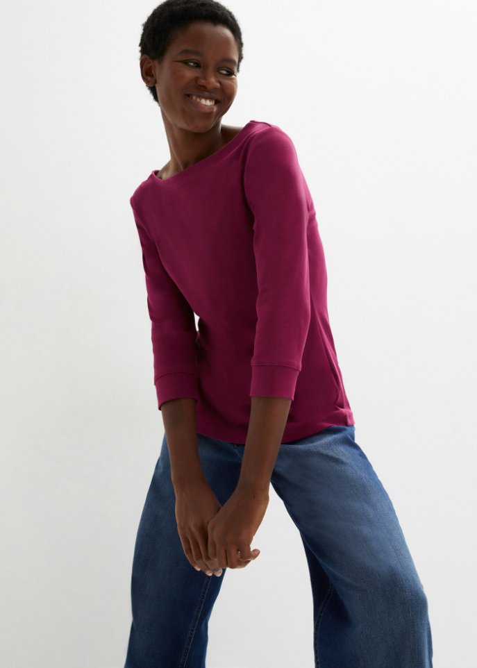 Stretch-Shirt mit U-Boot-Ausschnitt