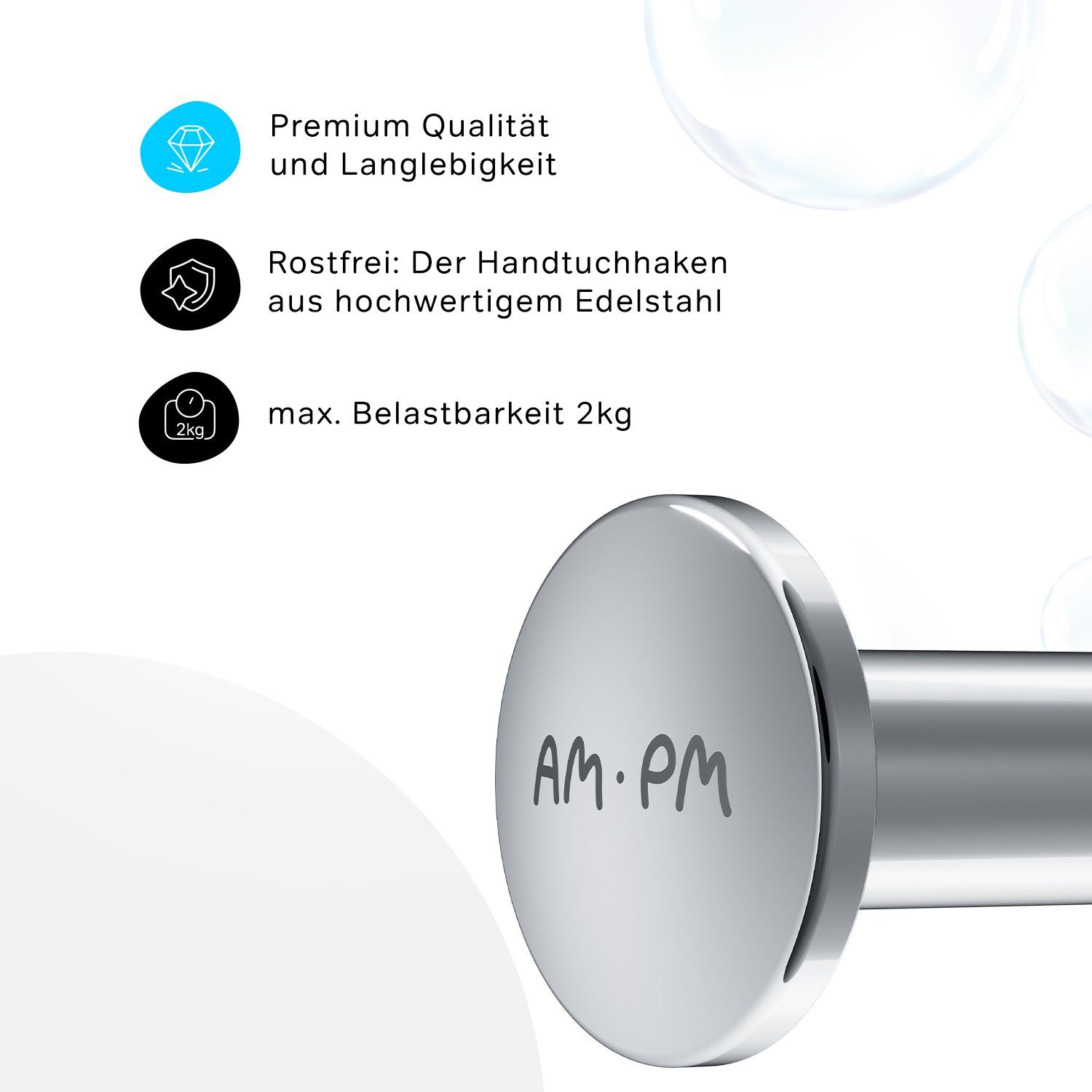 AM.PM Wandhaken Inspire 2.0, Badezimmer, Dusche, Küche, besteht aus hochwertigem Stahl, der Rost und Korrosion widersteht