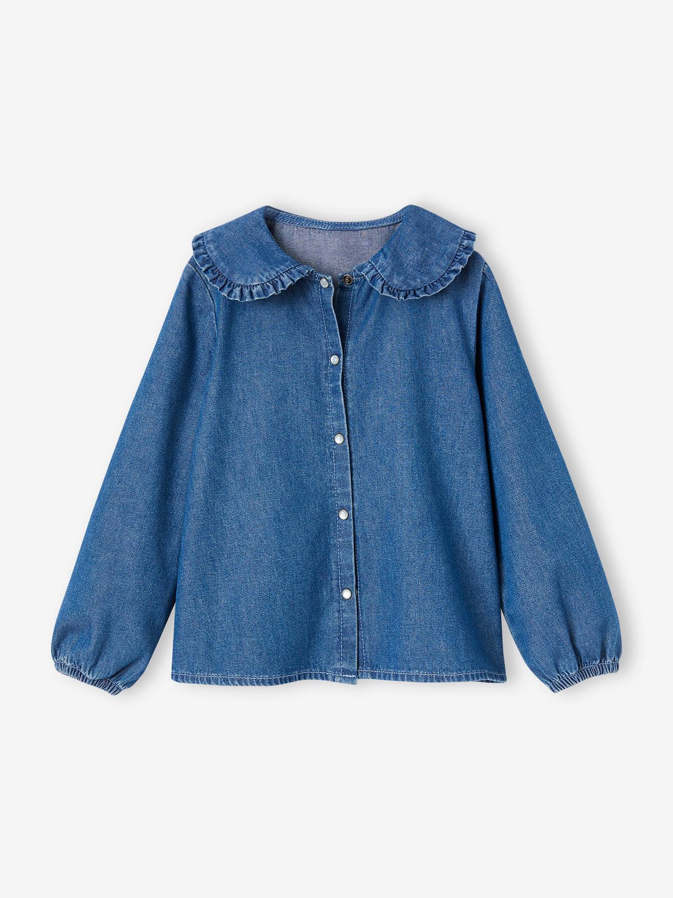 Vertbaudet Mädchen Jeansbluse mit Kragen - blue stone