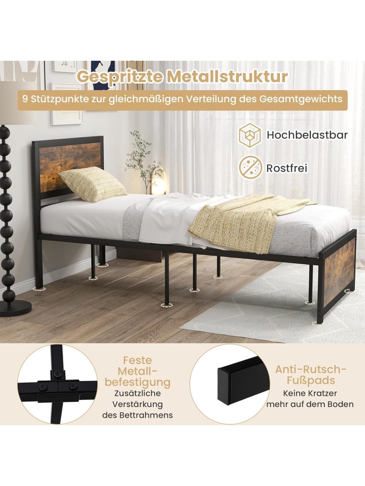 COSTWAY Bettgestell 90 x 200 cm in Braun günstig kaufen onesize
