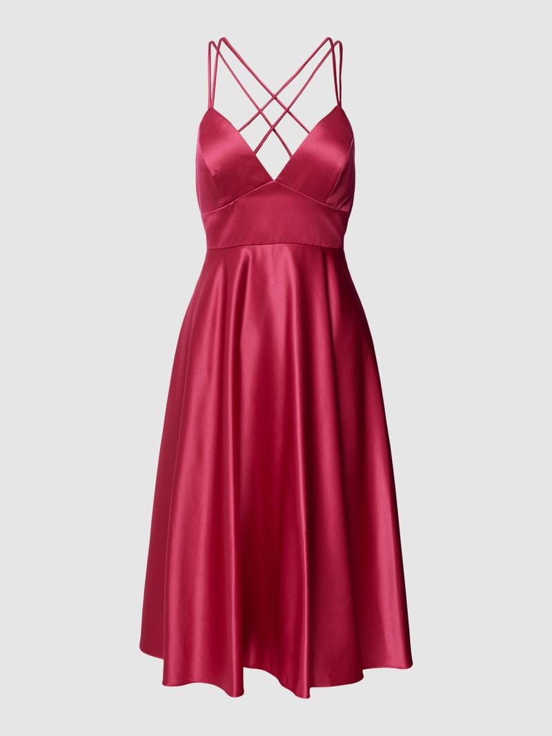 Cocktailkleid mit gekreuzten Spaghettiträgern in fuchsia