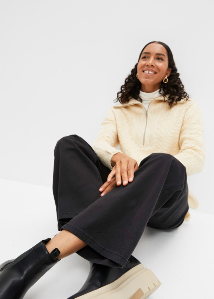 Stretch-Hose, high waist, weites Bein