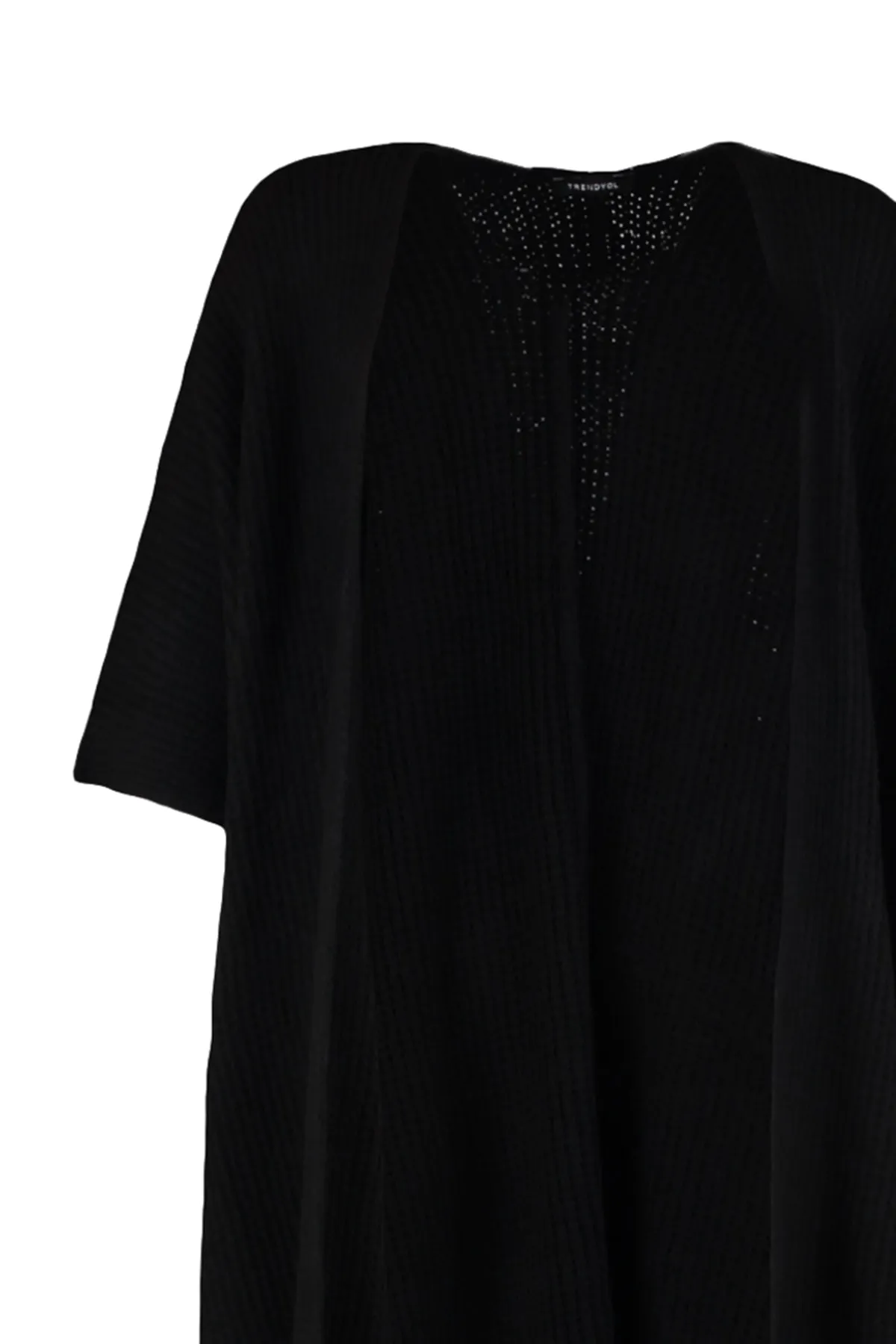 Trendyol Modest  Schwarzer langer Strickcardigan mit Quasten TCTAW23TH00008
