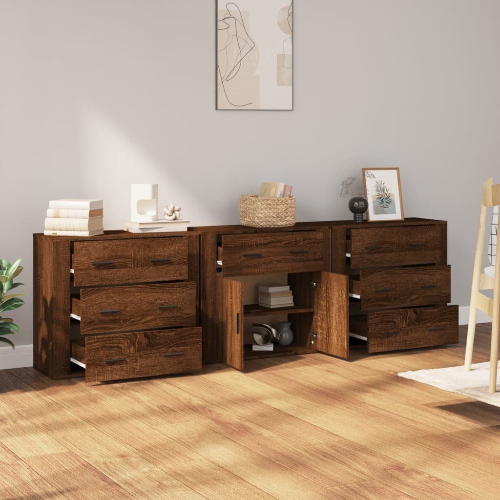 vidaXL Sideboard Sideboards 3 Stk. Braun Eichen-Optik Holzwerkstoff (3 St)