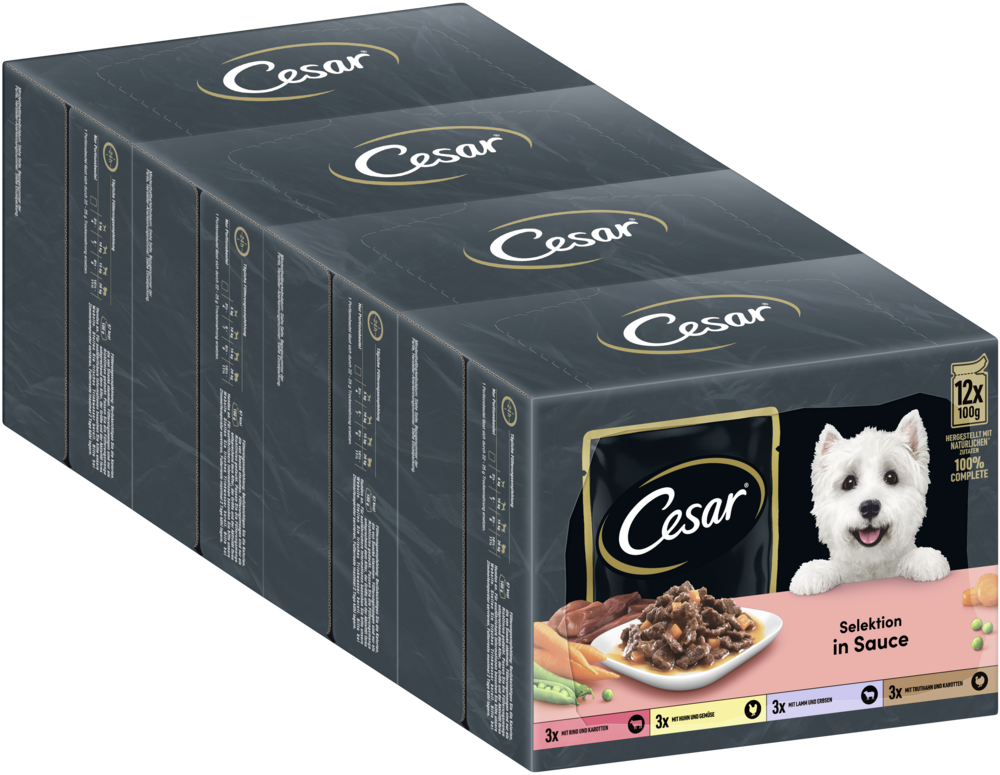 CESAR Portionsbeutel Multipack Selektion in Sauce 4 Varietäten 12x100g