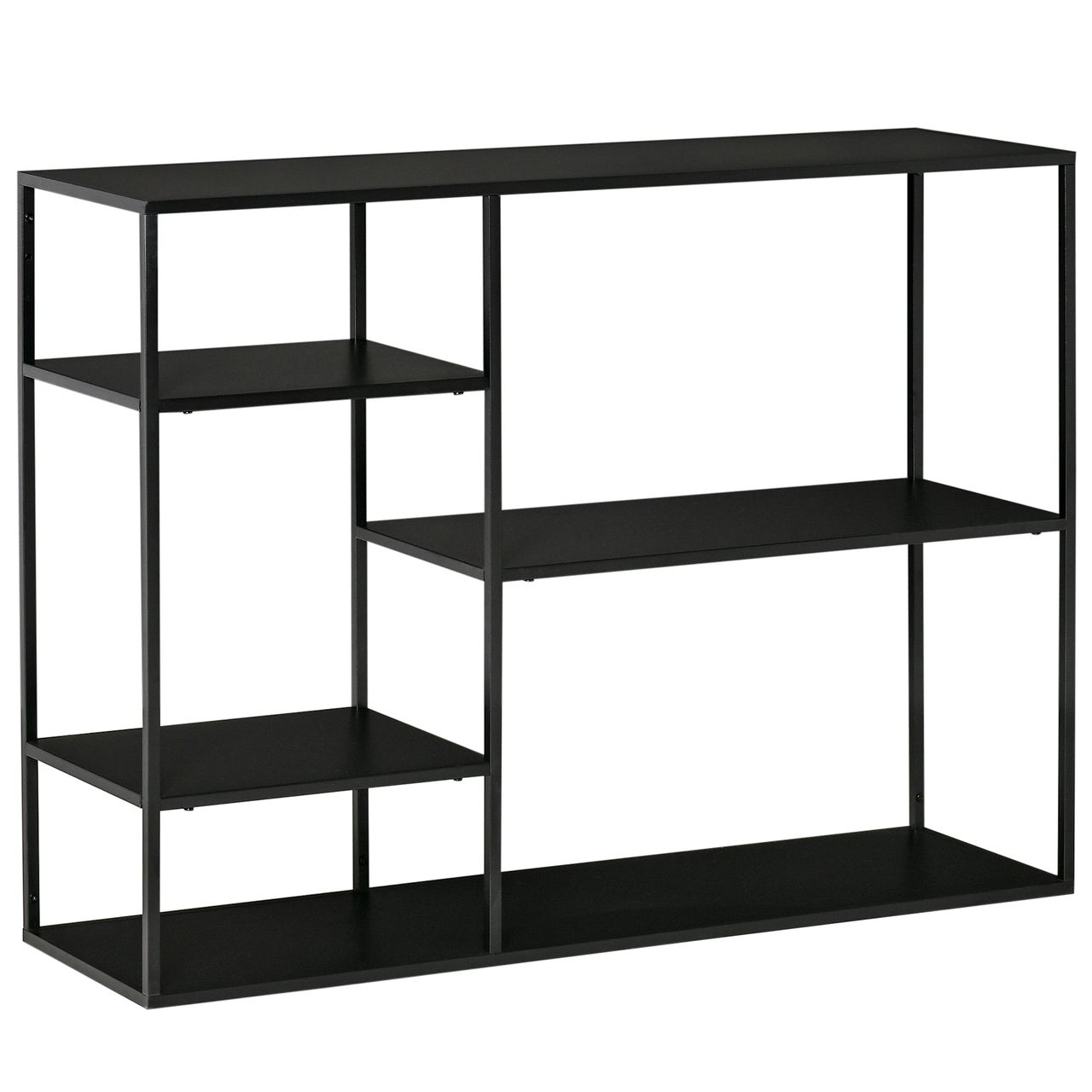 HOMCOM Standregal Bücherregal Lagerregal Aktenregal mit 5 offenen Fächern Küchenregal Metall Schwarz 120 x 35 x 87,5 cm