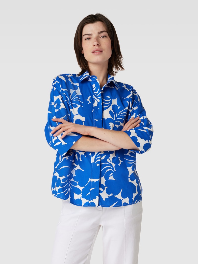 Bluse aus Baumwolle mit Allover-Print in royalblau