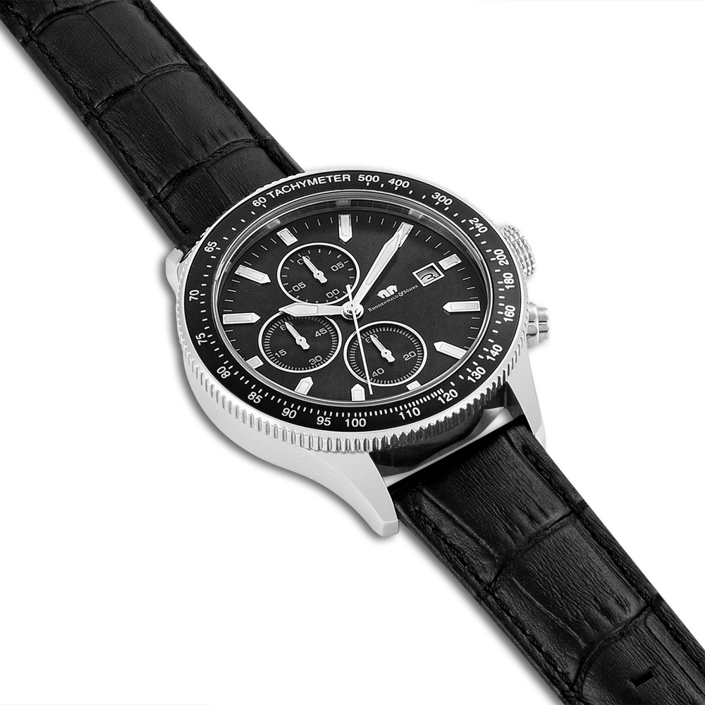 Rhodenwald & Söhne Chronographe Karthago II en Argent Cuir véritable en Noir Montre