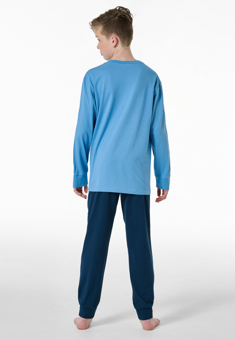 Schlafanzug lang Motivdruck hellblau - Nightwear