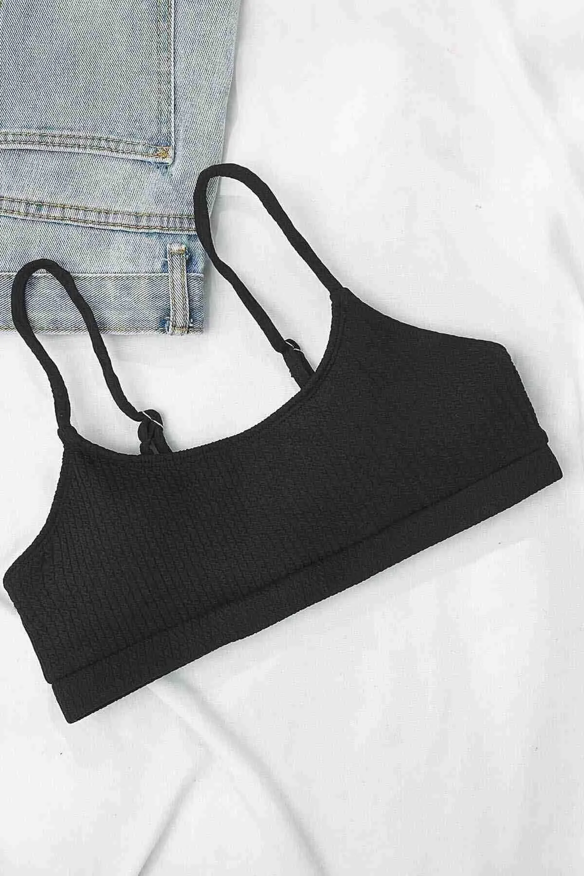 Angelsin  Markano Tankini-Bikinioberteil aus Spezialstoff mit hoher Taille, Schwarz