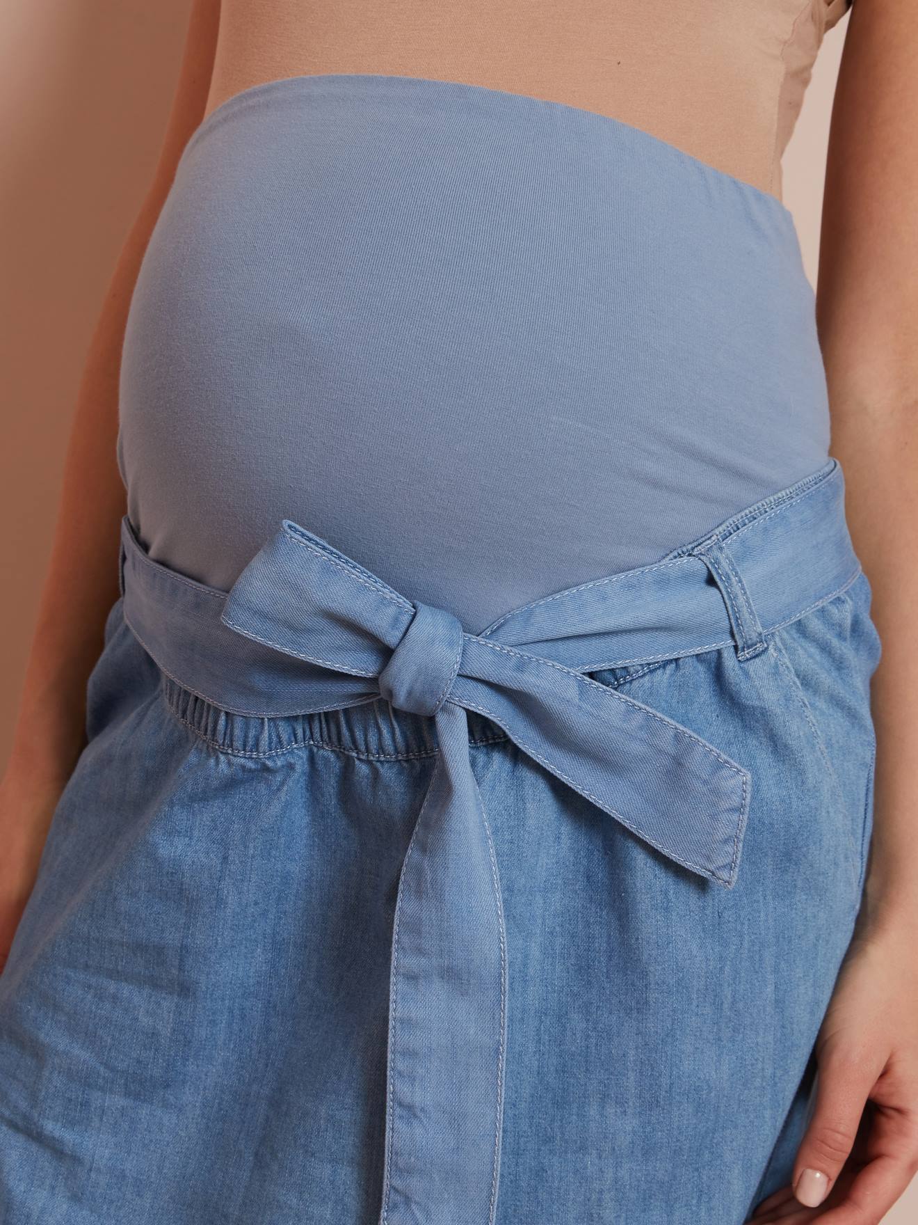 Jupe en jean de grossesse avec ceinture double stone