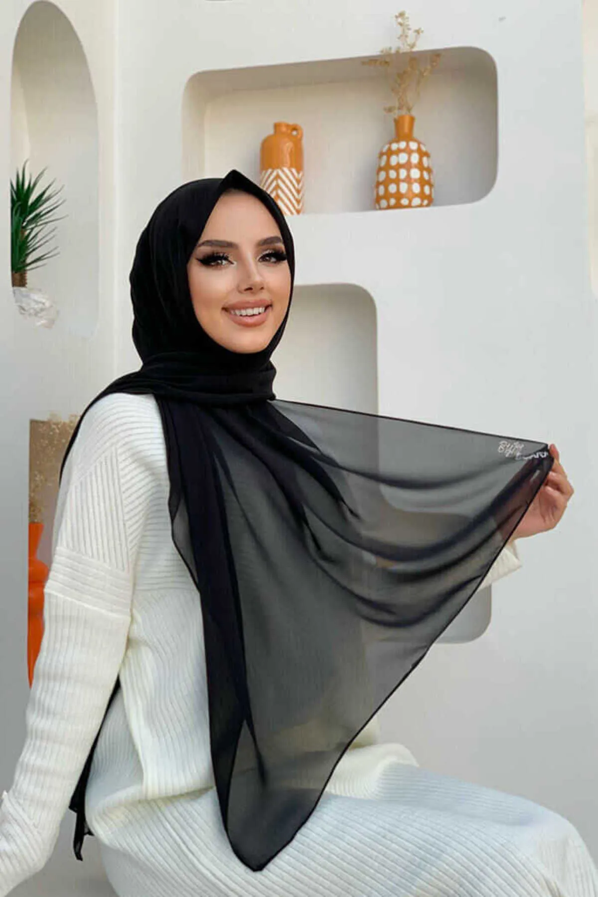 Bym Fashion  2019 Chiffon-Schal Schwarz