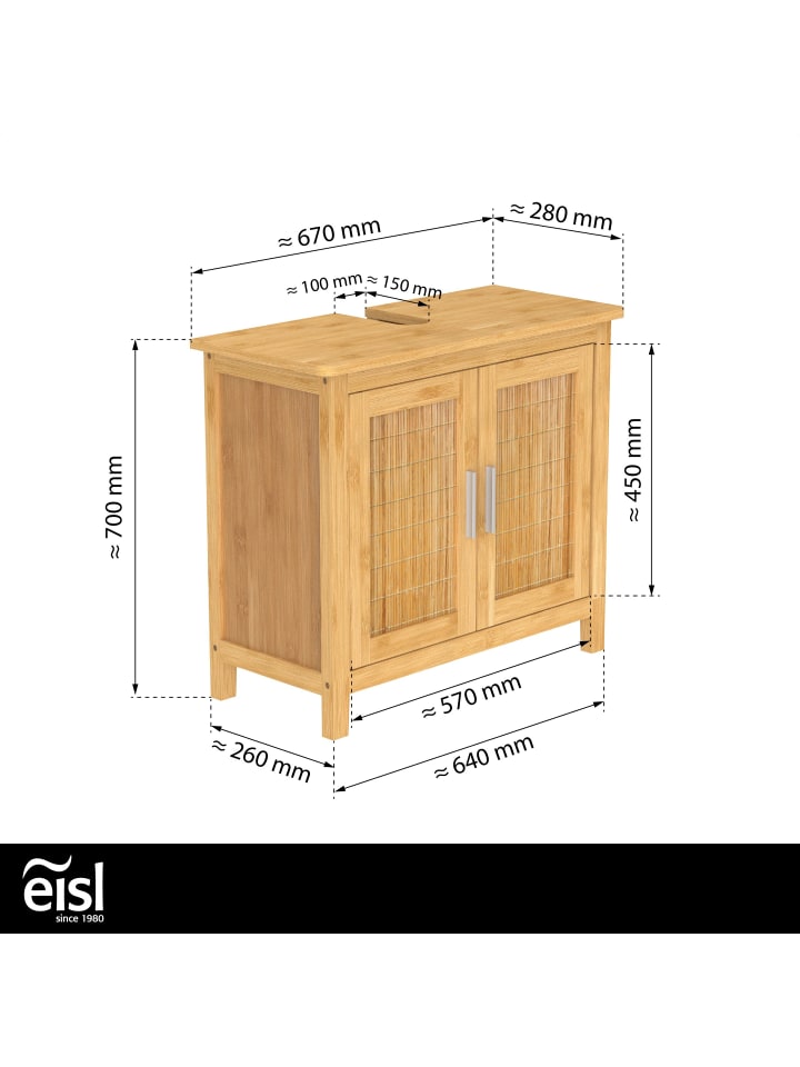eisl since 1980 Bambus Waschbeckenunterschrank in Hellnatur - (H) 60 cm x (B) 67 cm günstig kaufen onesize
