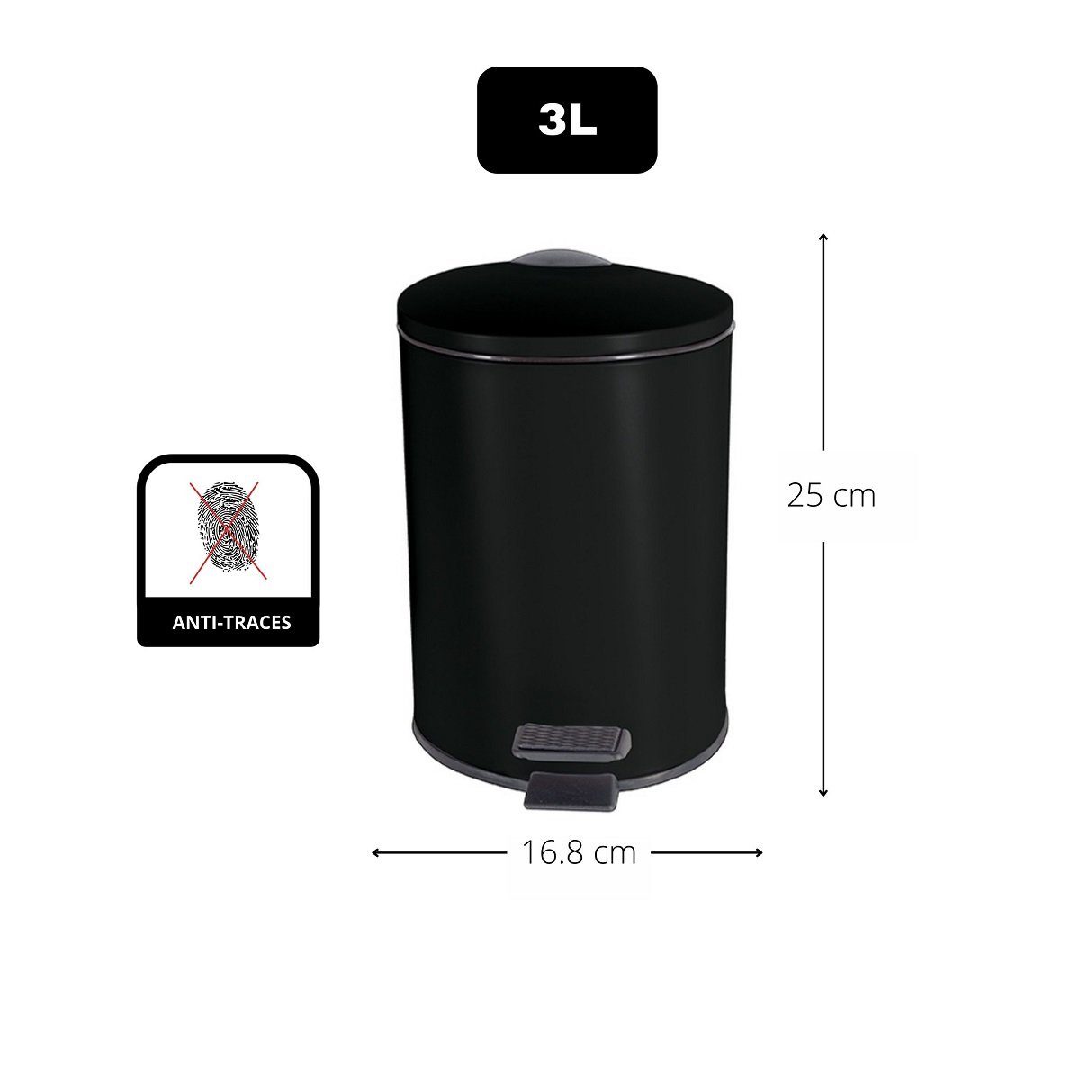 spirella Kosmetikeimer ADELAR, Treteimer mit Softclose-Absenkautomatik, herausnehmbarem Inneneimer, Anti-Fingerprint-Beschichtung, matt Finish, 3L, schwarz