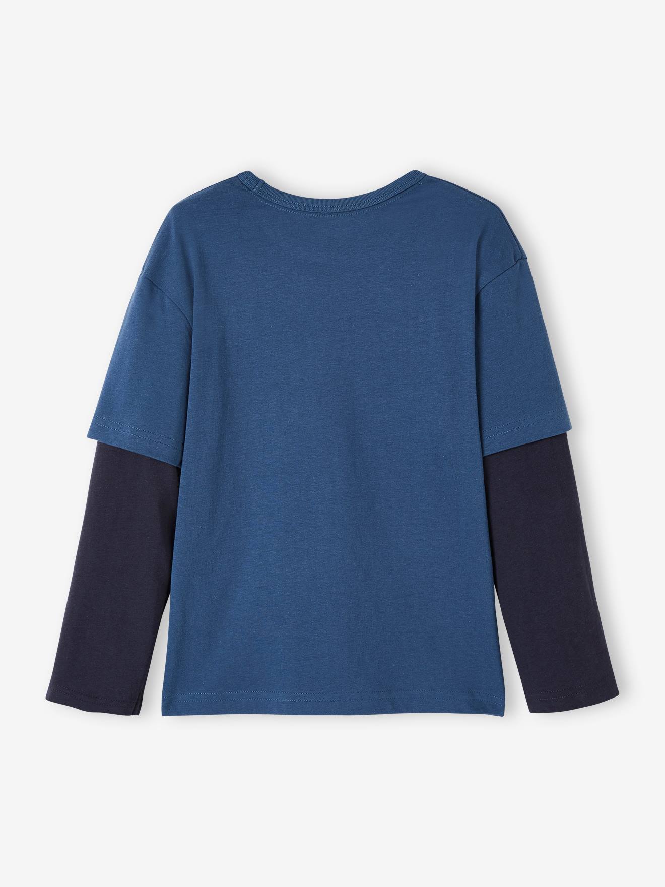 Tee-shirt doubles manches garçon dark bleu ardoise