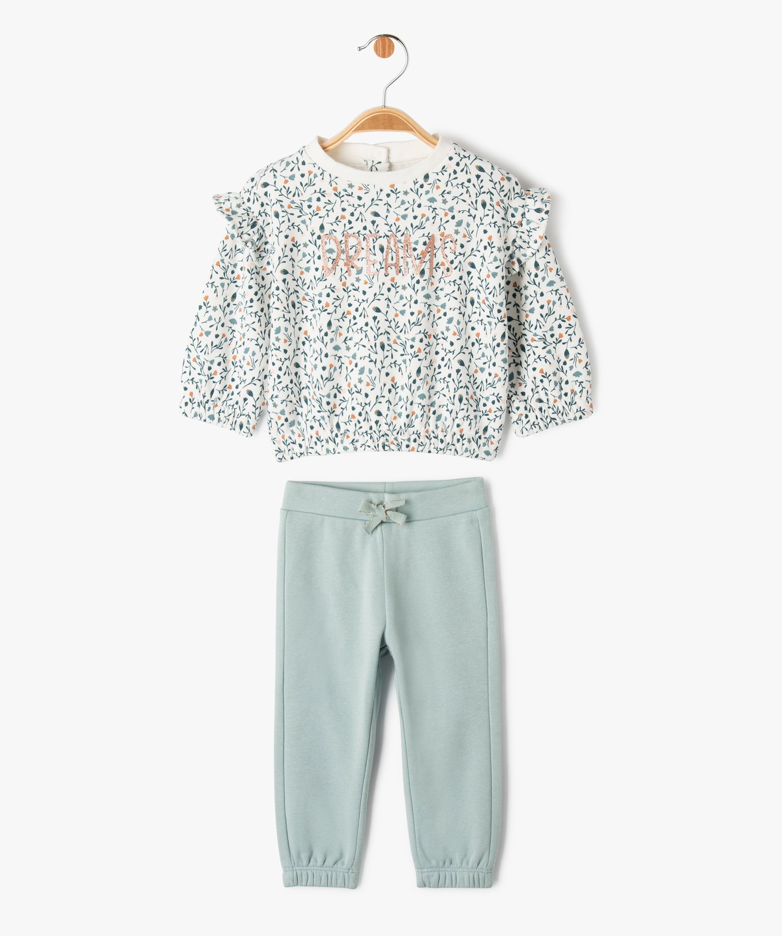 Ensemble 2 pièces sweat fleuri et pantalon en molleton béb... bleu | GEMO