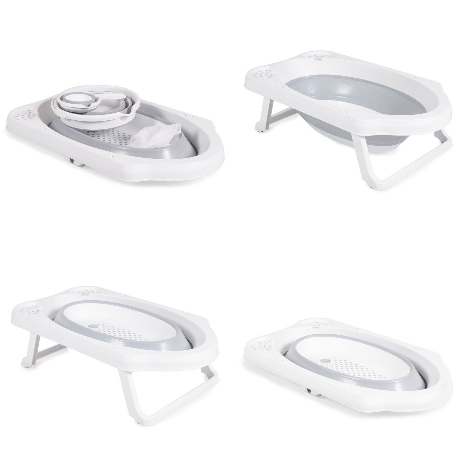 Cangaroo Babybadewanne Badewannen-Set Hawaii 4-teilig, 4-teilig faltbar Wasserablauf Ablagefächer Netz