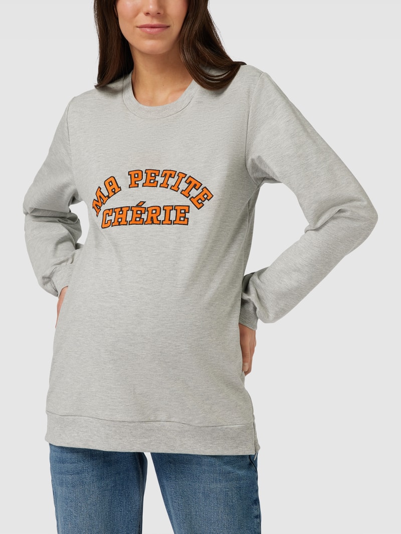 Umstands-Sweatshirt mit Statement-Stitching Modell 'Ulrika' in hellgrau meliert