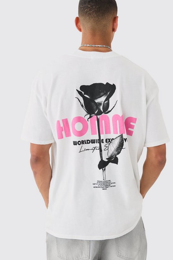 Oversize T-Shirt mit Homme Rosen Print