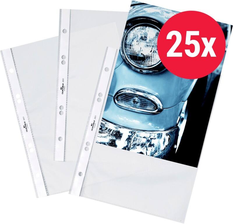 DURABLE Business Prospekthüllen DIN A5 Glasklar Transparent 60 Mikron PP (Polypropylen) Oben 6 Löcher 2651 25 Stück