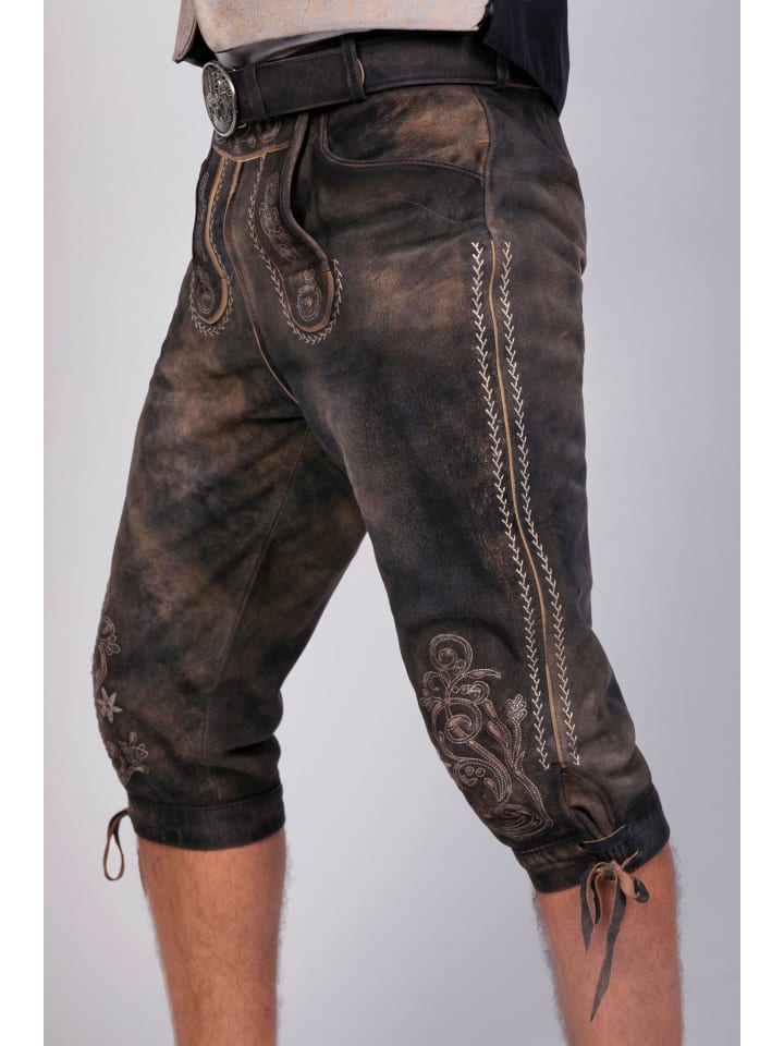 Edelnice Kniebund Wildbock Lederhose Alex in dunkelbraun günstig kaufen