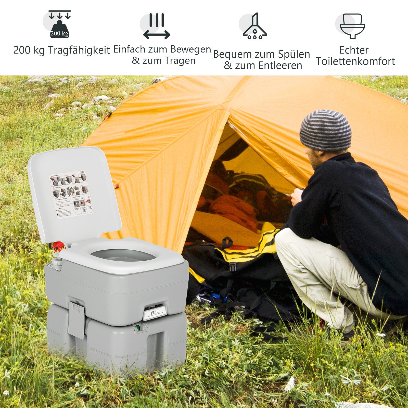 COSTWAY Campingtoilette, mit abnehmbarem Abwassertank, tragbar