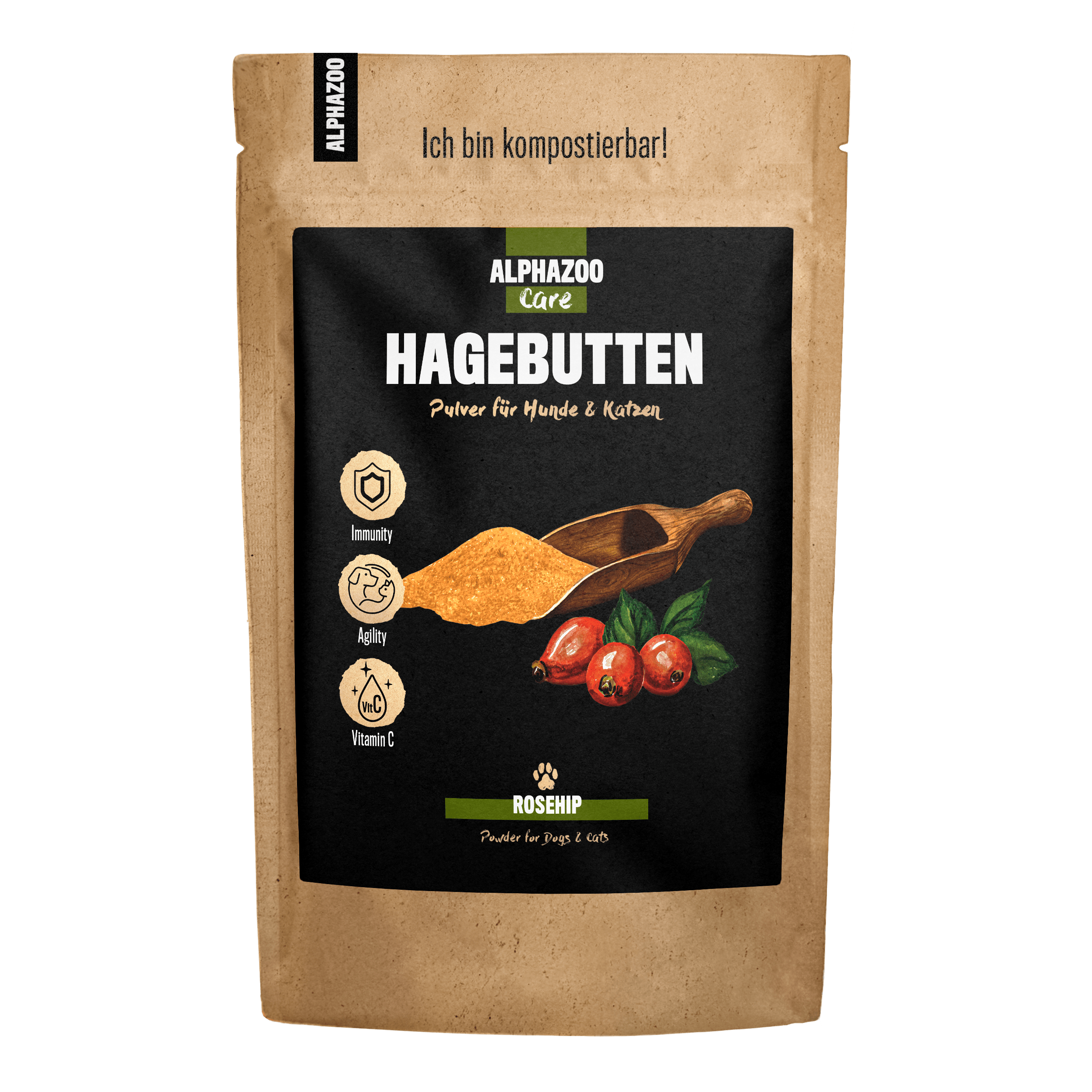 ALPHAZOO Ergänzungsfutter & Aufzucht ALPHAZOO Hagebutten-Pulver für Hunde und Katzen 750 g