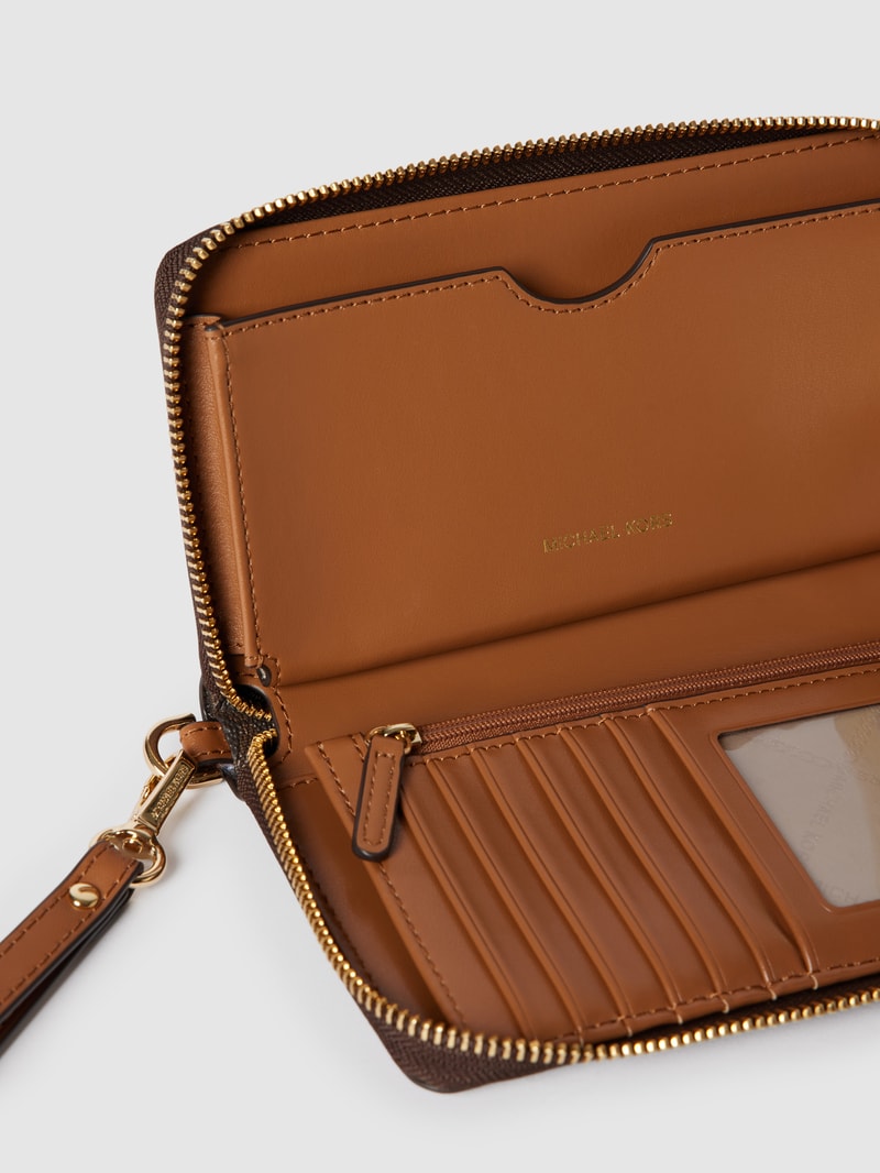 Portemonnaie mit Allover-Logo Modell 'Jet Set' in mittelbraun