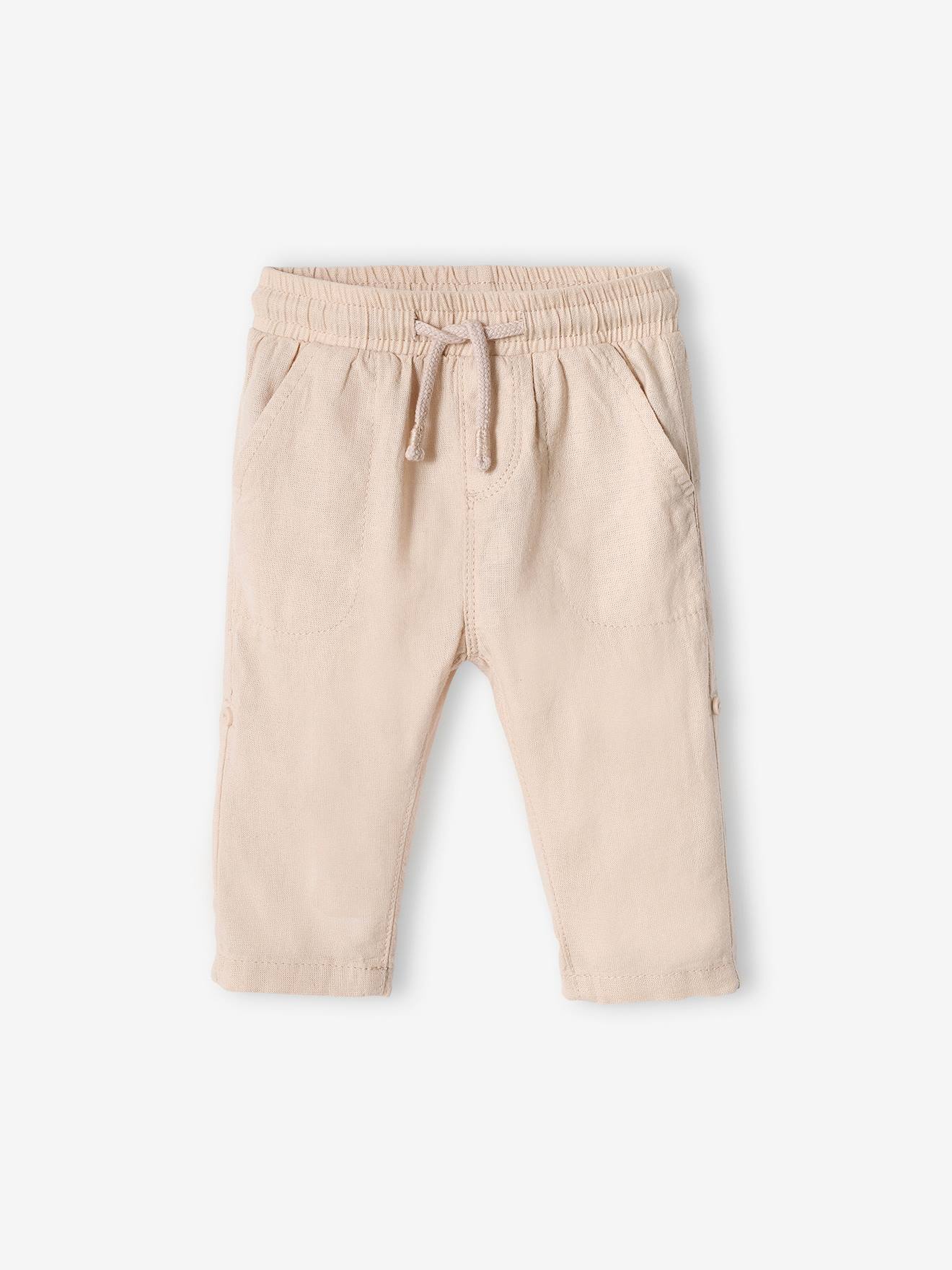Pantalon retroussable bébé en lin et coton beige