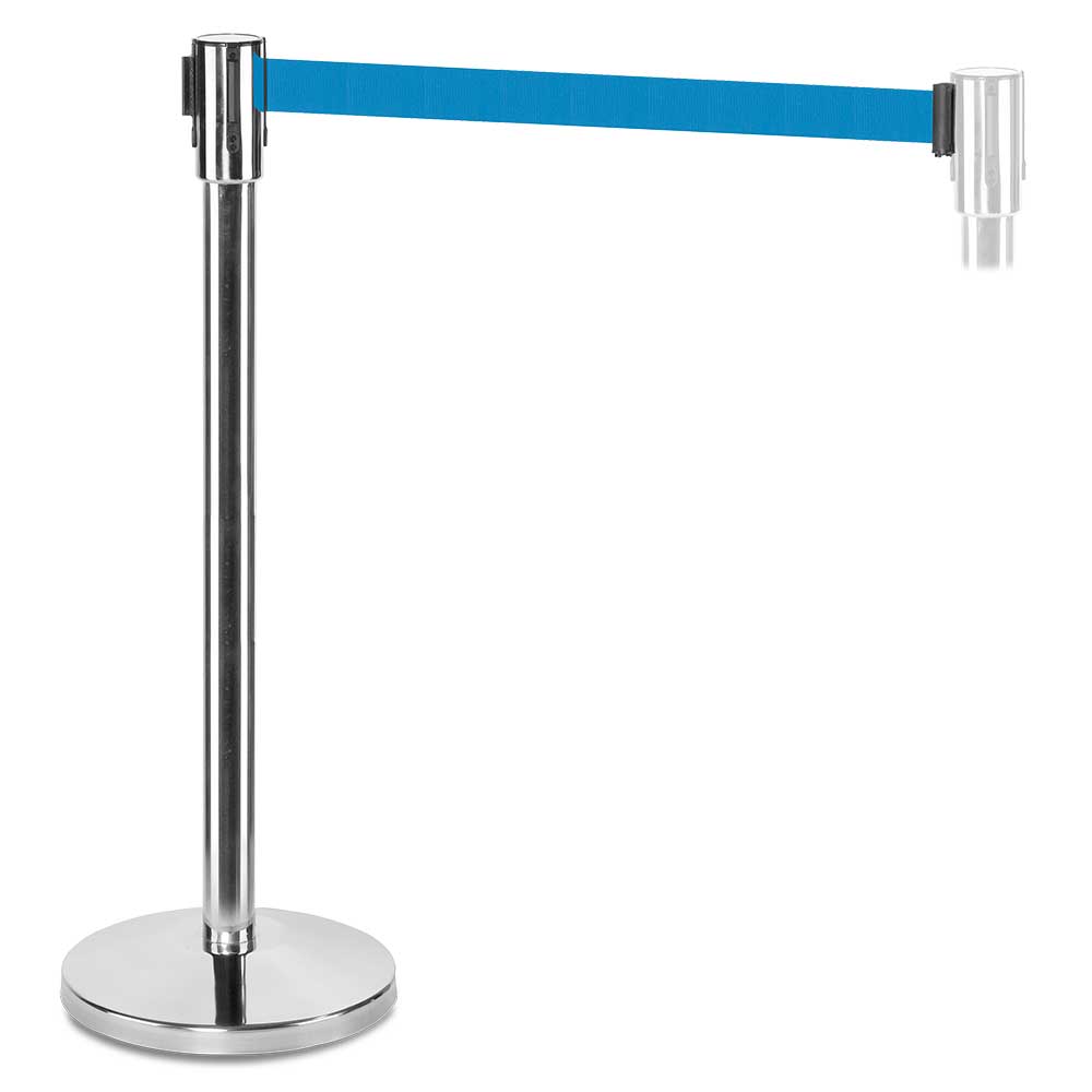 BRB Personenleitsystem, Ständer Edelstahl/Gurt blau, Ständer ØxH 360x915 mm, Gurt BxH 1800x47 mm