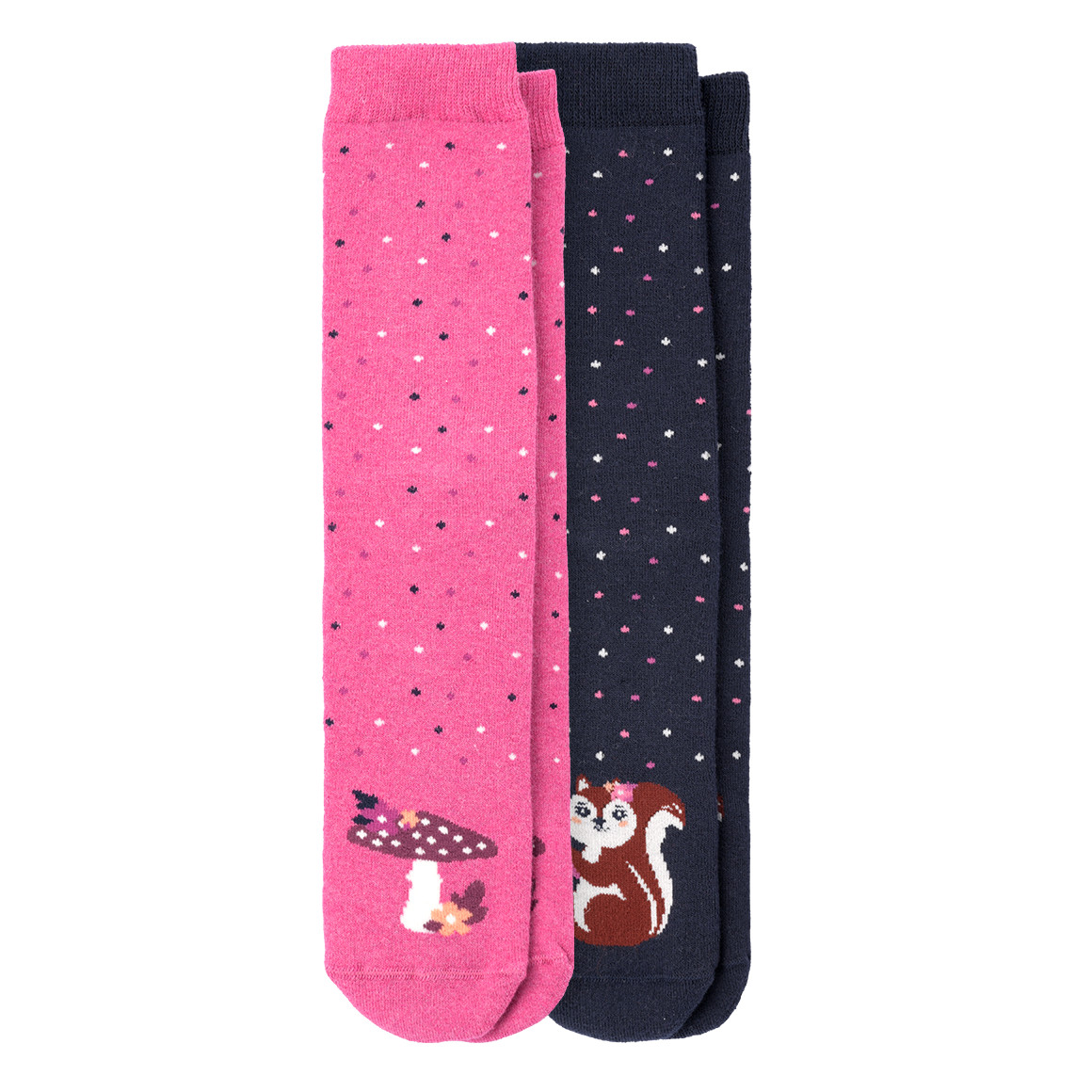 2 Paar Mädchen Stoppersocken mit Wald-Motiven