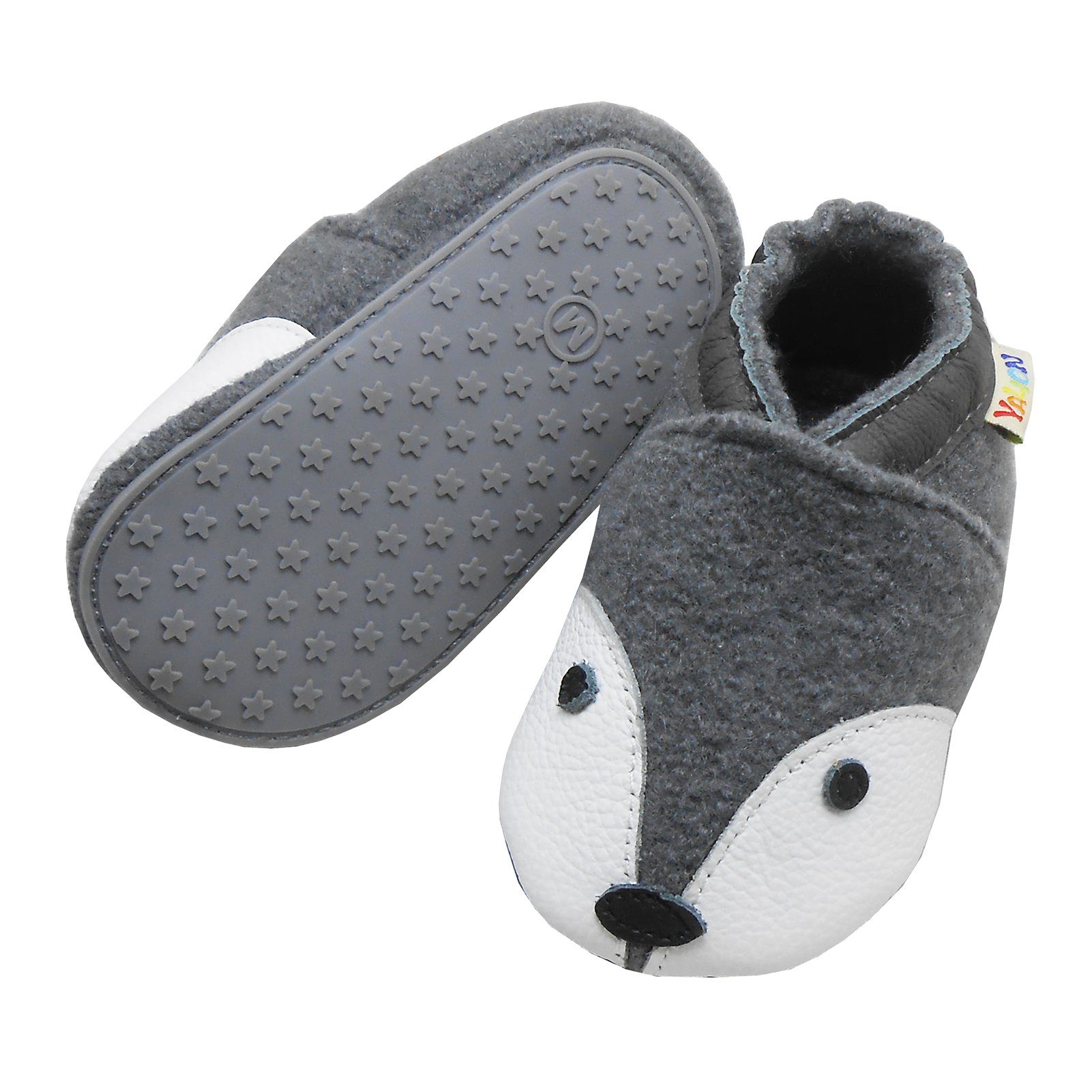 Yalion Krabbelschuh Filz Hausschuhe aus 100% Schafwolle, grau fuchs Krabbelschuh warm halten