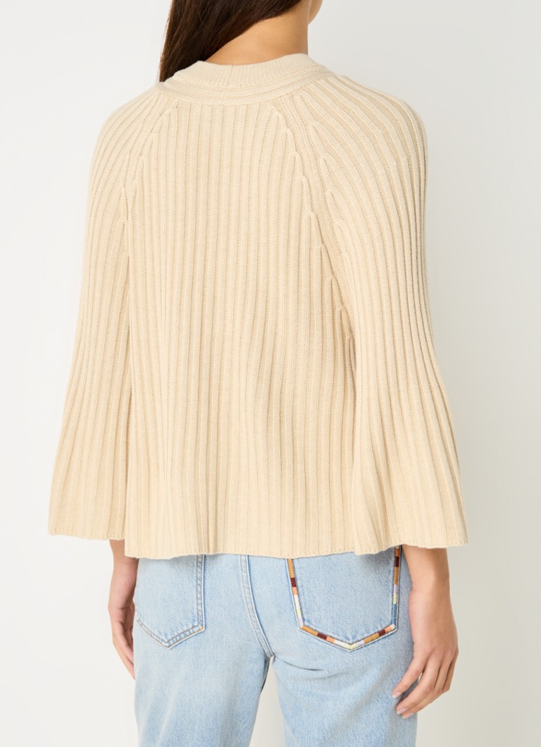 ba&sh Rib-knit sweater in wool blend with trumpet sleeves
