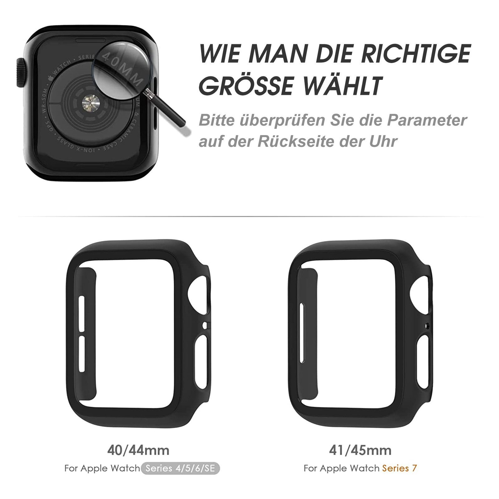 edimens Smartwatch-Hülle Schutzhülle für Apple Watch 9 8/7/6/SE/5/4/3/Ultra 2 iWatch Hülle 40/41/44/45/49mm, Displayschutzfolie mit integriertem gehärtetem Glas