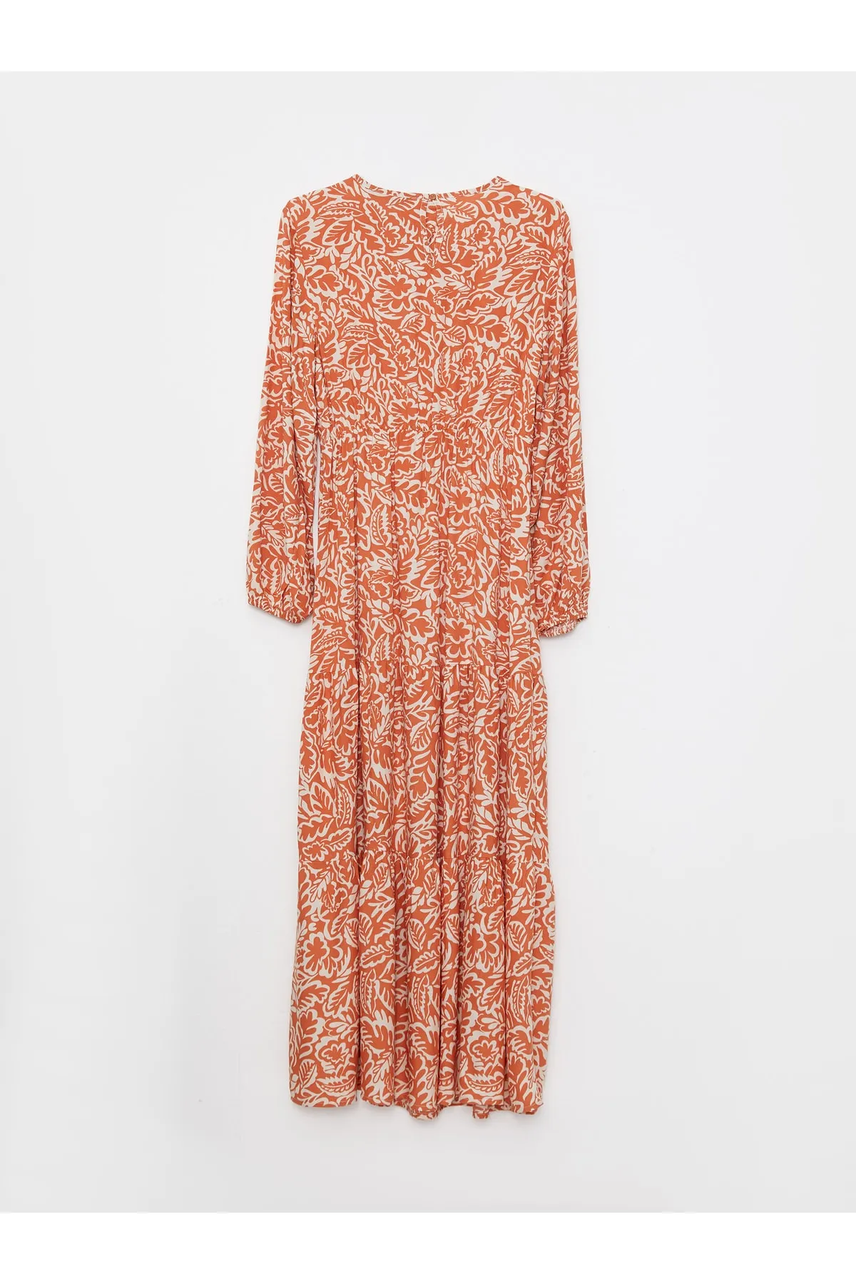 LC Waikiki  Gemustertes Damenkleid aus Viskose mit langen Ärmeln und Rundhalsausschnitt