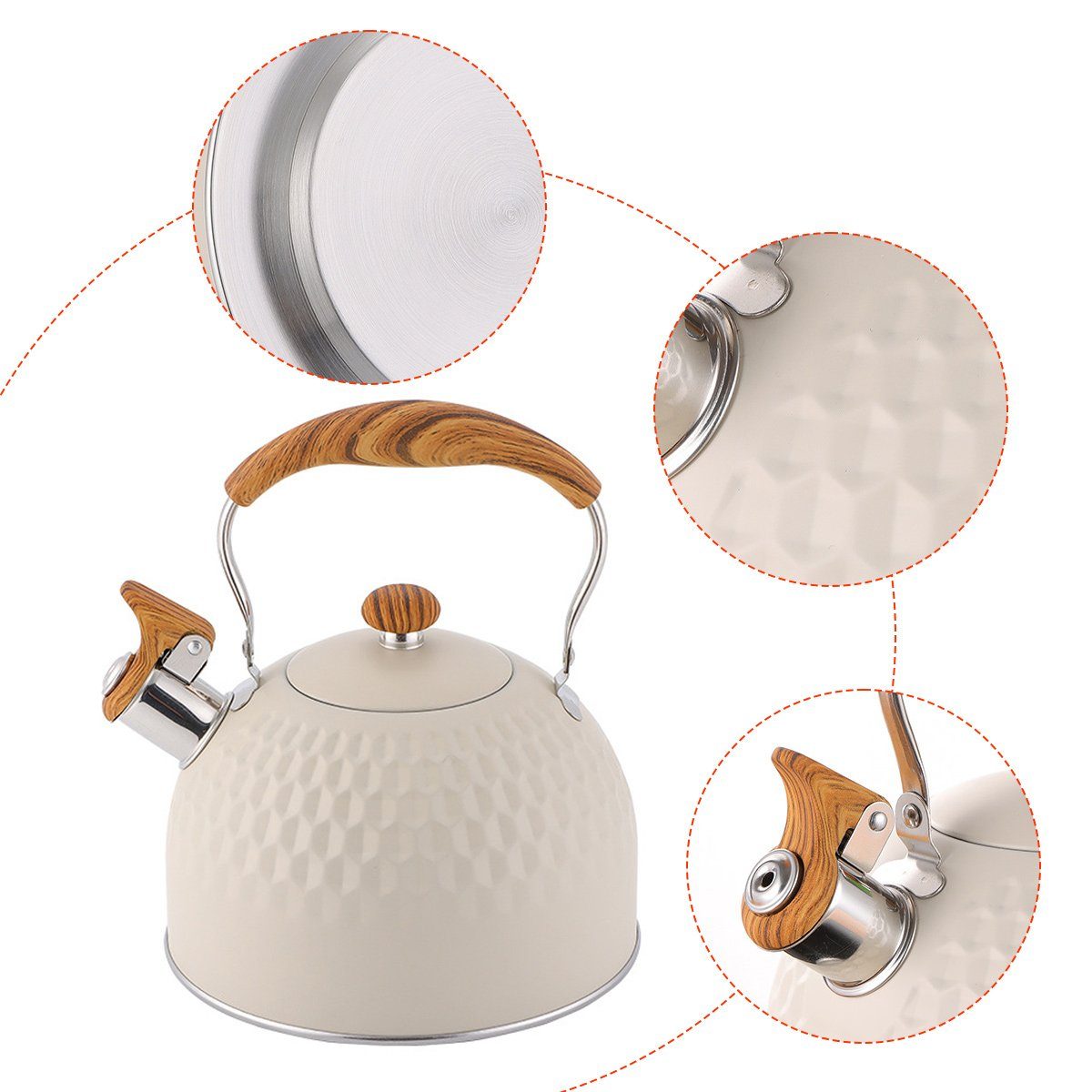 Einemgeld Wasserkessel Pfeifender Teekessel, lebensmittelechter Edelstahl, für Tee, Kaffee