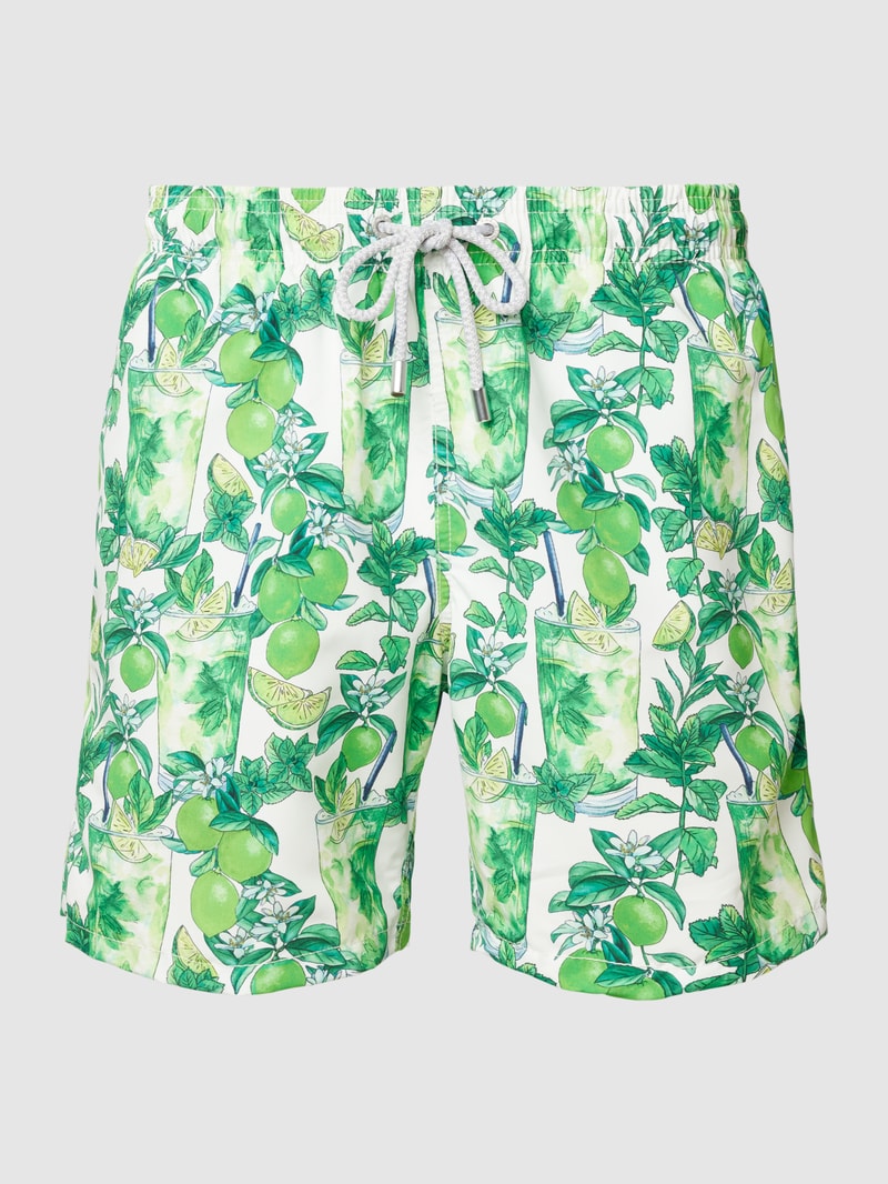 Badehose mit Label-Patch Modell 'GUSTAVIA' in weiß