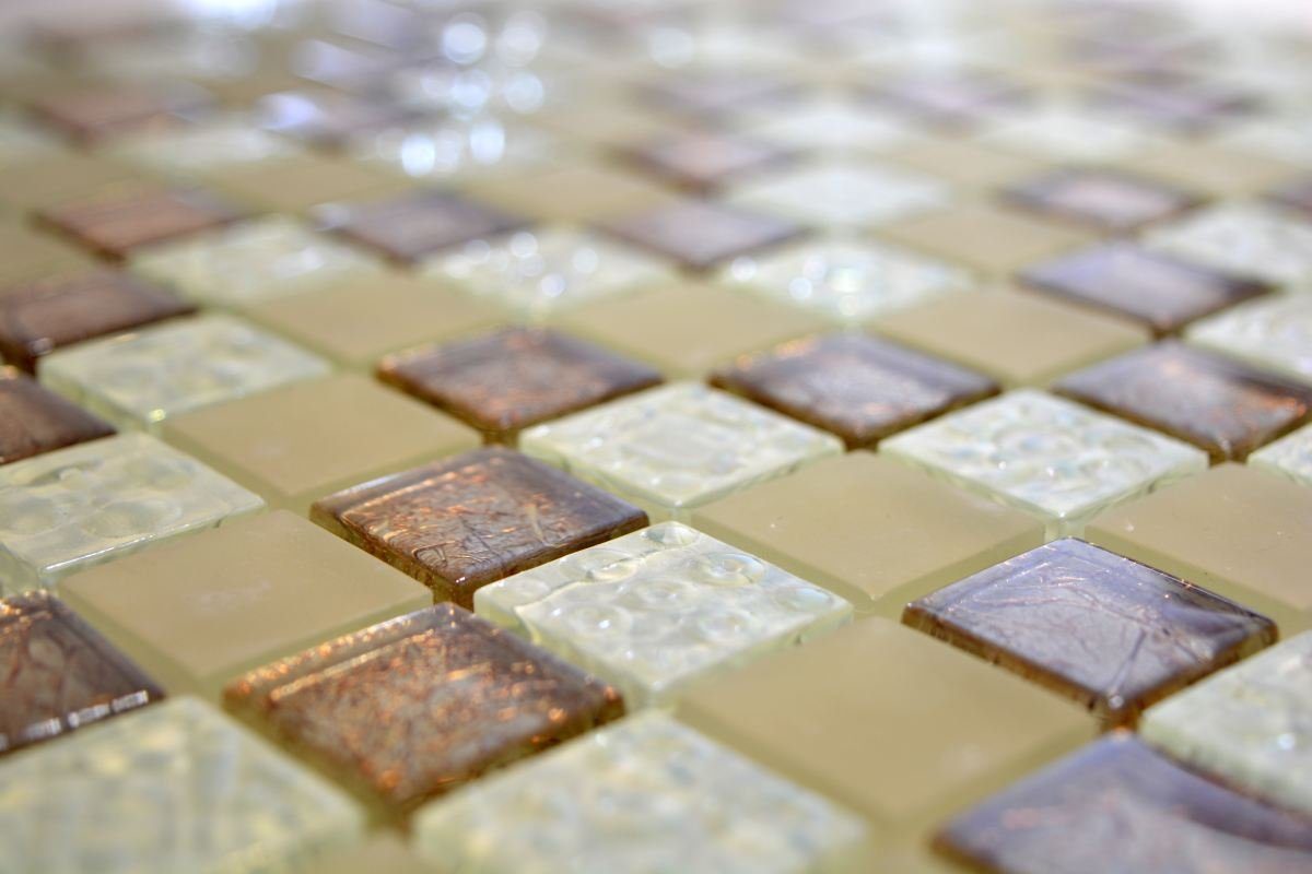 Mosani Mosaikfliesen Glasmosaik Crystal Mosaik champagner glänzend / 10 Matten