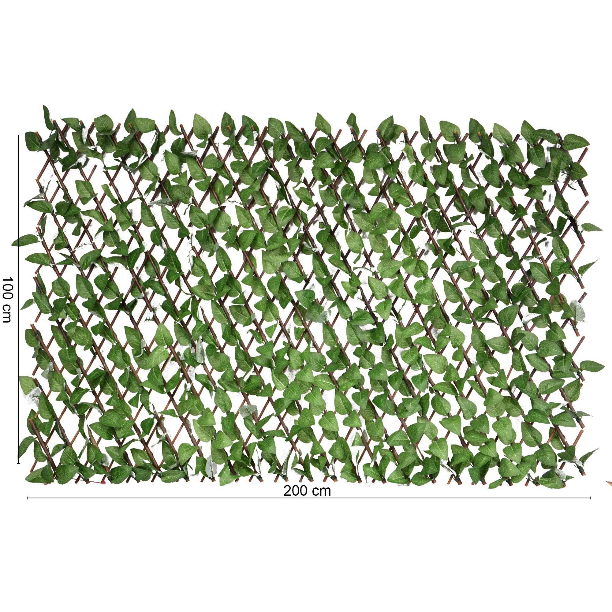 UNUS GARDEN Balkonsichtschutz Rankgitter Weide mit vielen Blättern hellgrün (1-St., Ausziehbar bis 100x200 cm) Sichtschutz Balkonsichtschutz Blätterzaun Efeu für Balkon und Terrasse