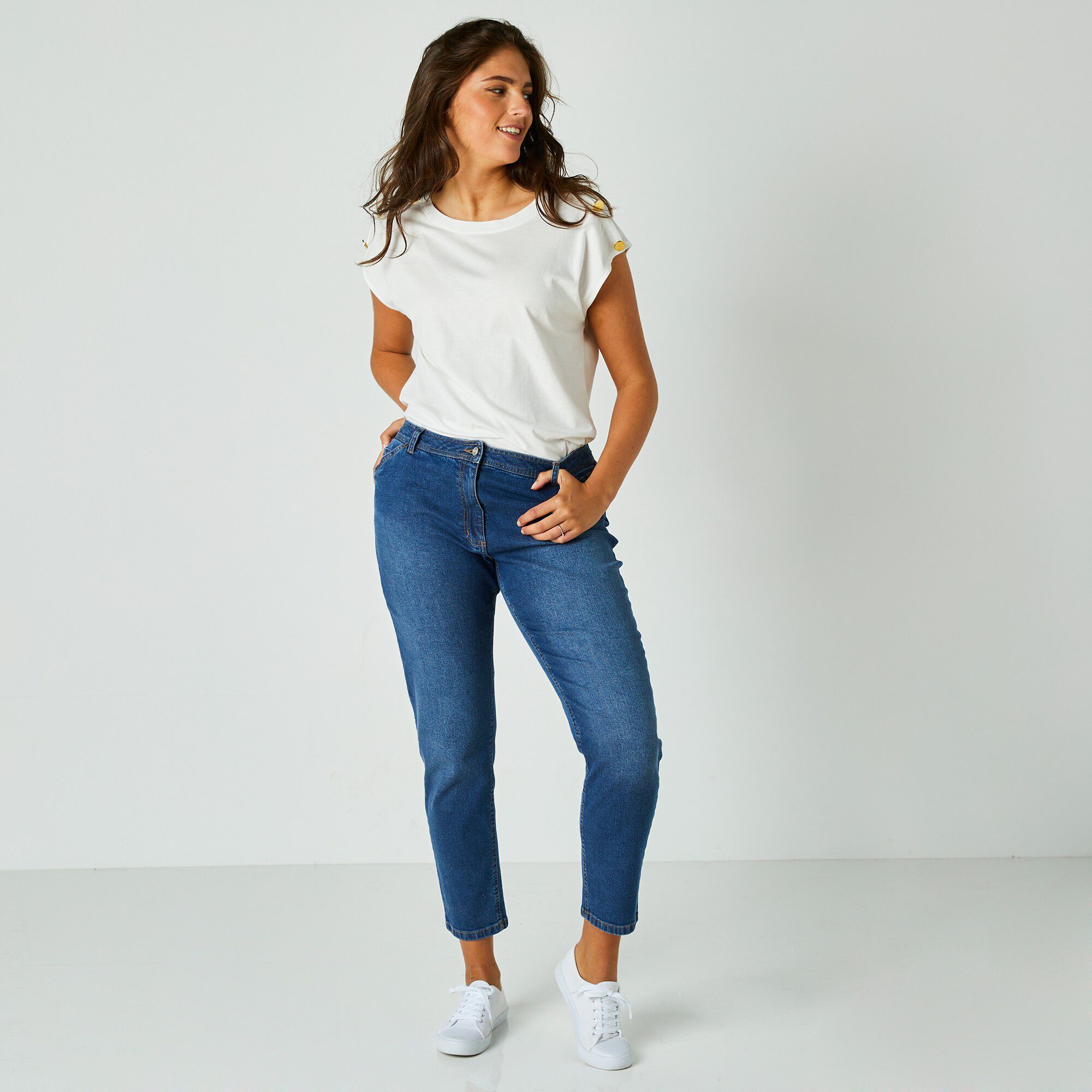 Pantalon mom, denim stretch