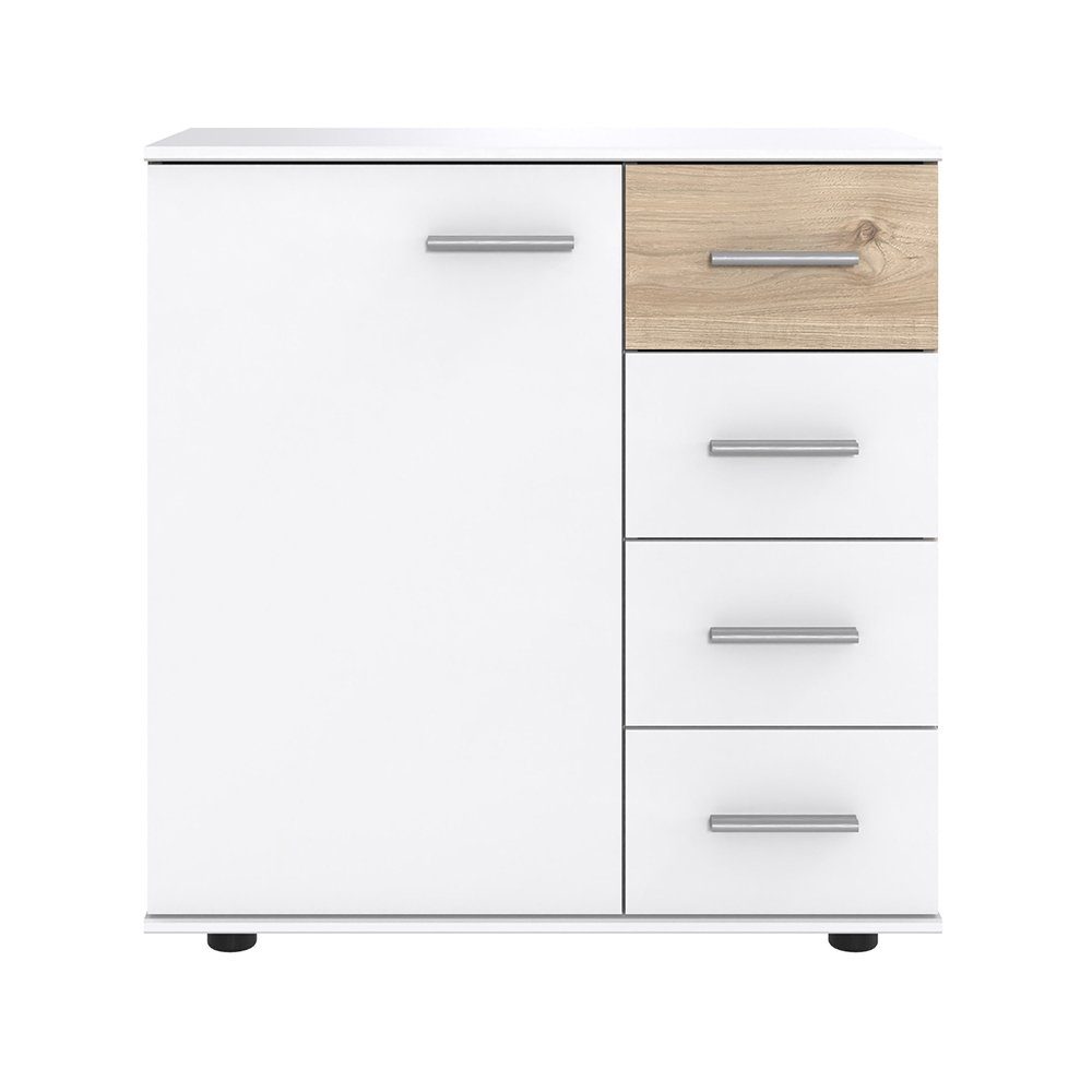 Lomadox Schlafzimmer-Set BRADFORD-43, (Spar-Set, 5-St), mit Bett 180x200 cm, Kleiderschrank 5-türig, weiß mit Eiche