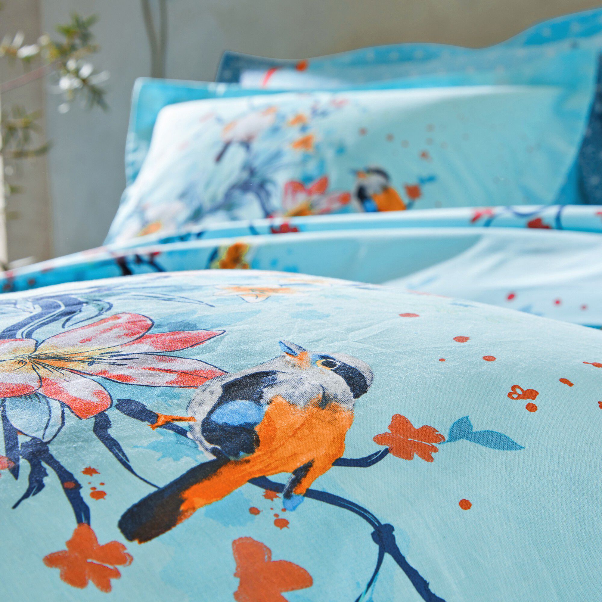 Linge de lit Birdy en coton imprimé oiseaux