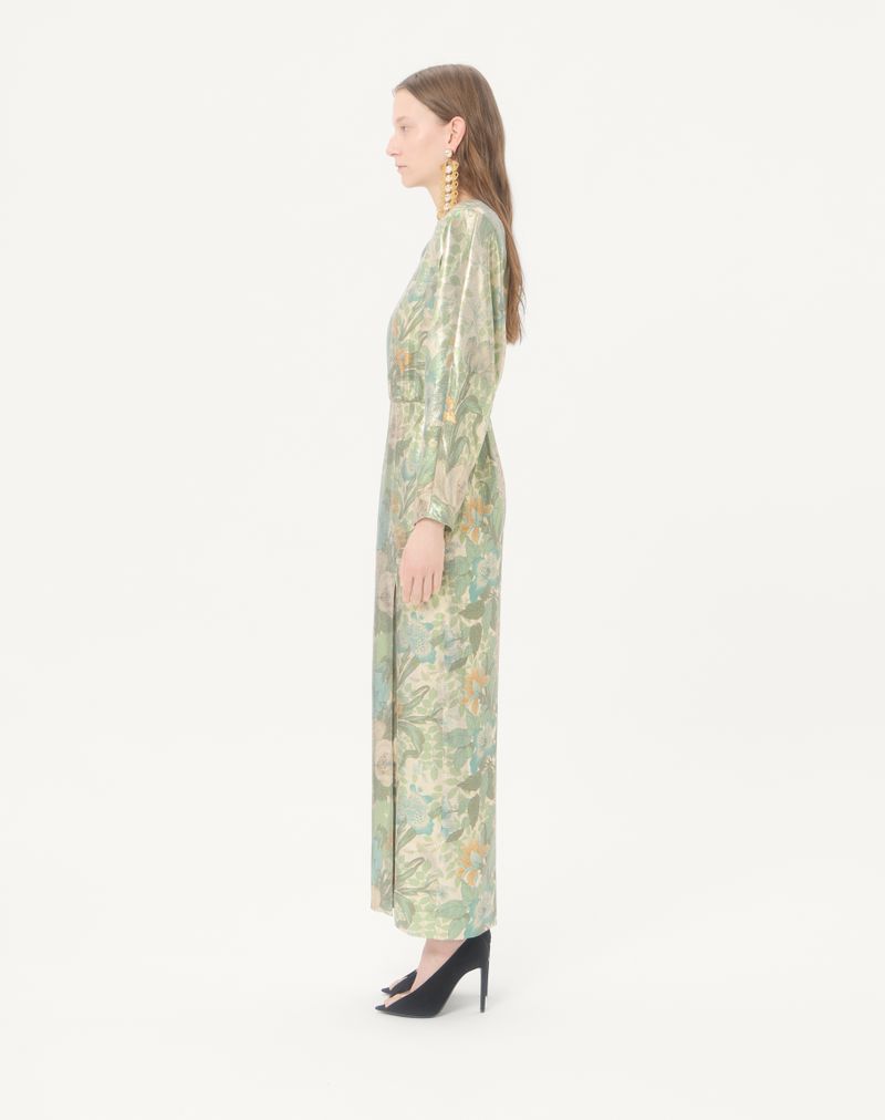 Lang Lurex Kjole Med Après L'Hiver Print Sanderson Dégradé