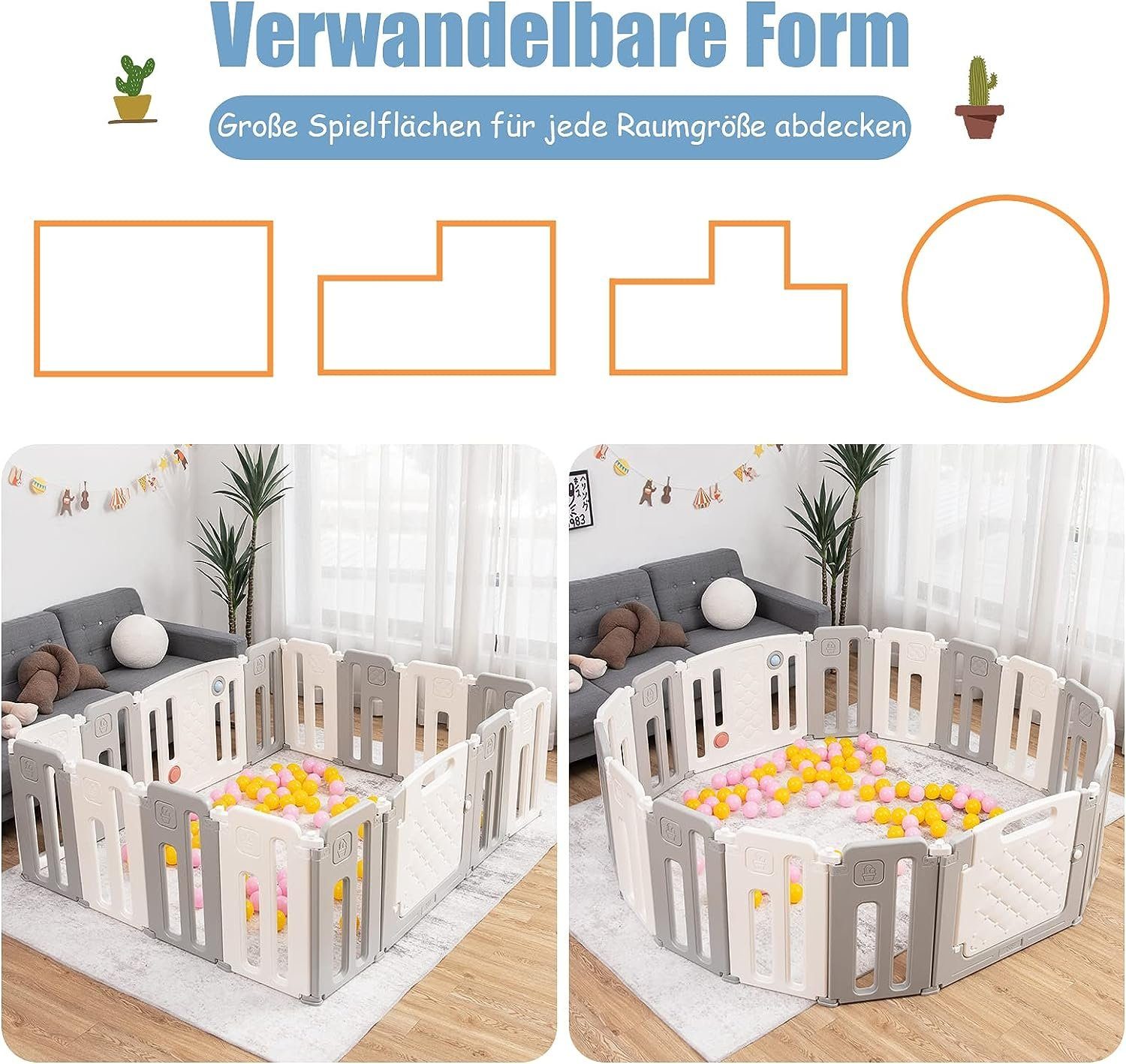 KOMFOTTEU Laufstall 14+2 Paneele, für Baby von 6-36 Monaten