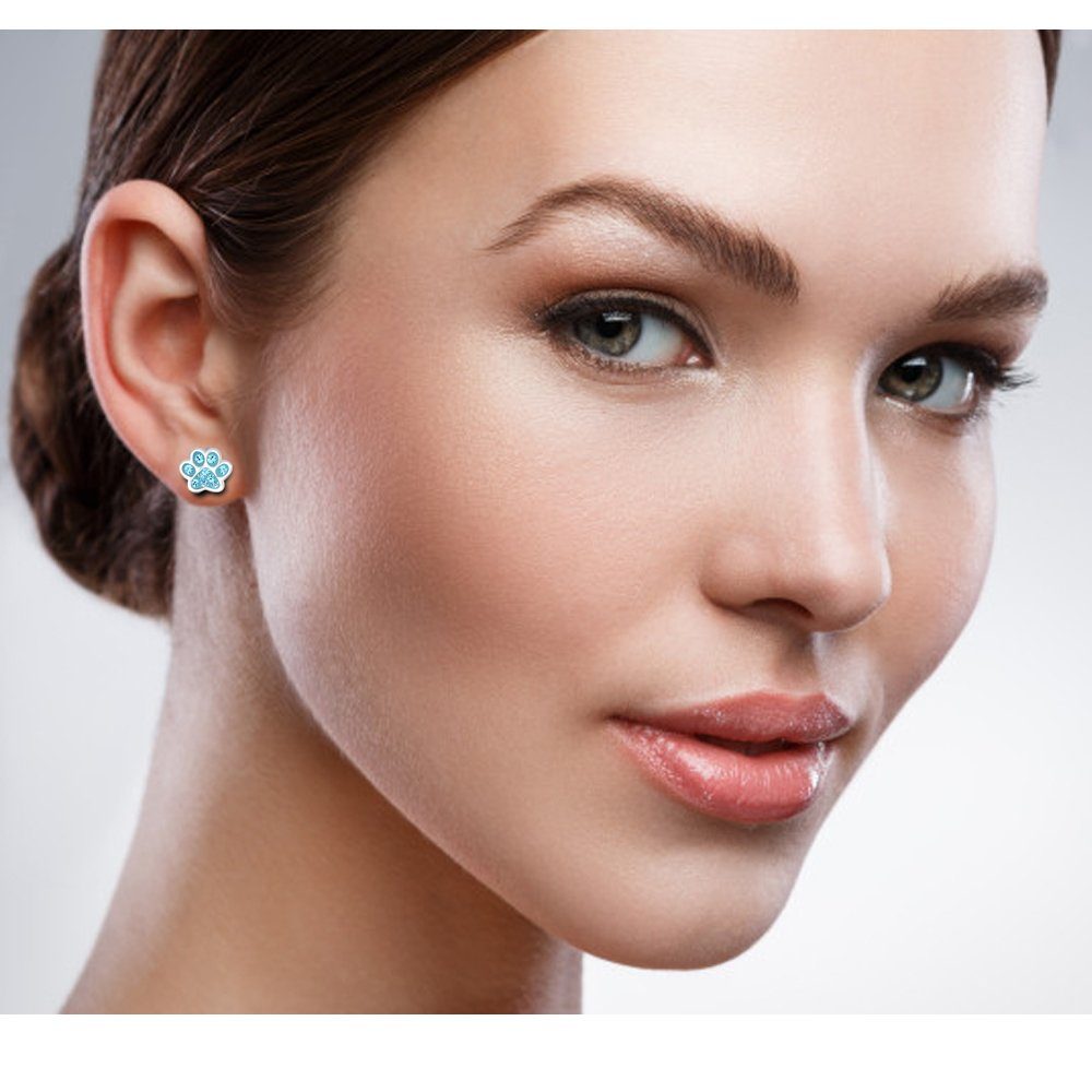 Limana Ohrstecker-Set Kinder Mädchen Ohrringe echt 925 Sterling Silber Pfote Glitzer Edelstahl Herz, Schmuck
